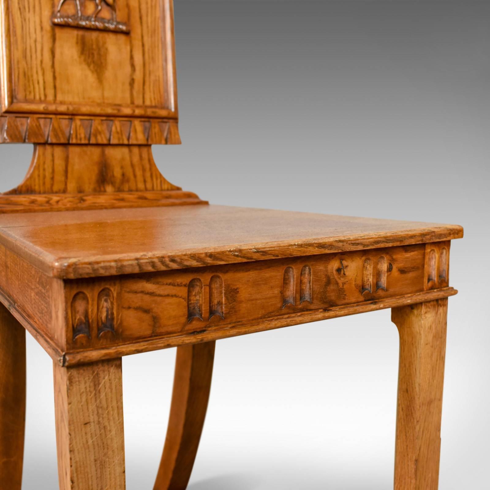 Set of Three Antique Hall Chairs, Oak, Scottish, Stag, Regency, circa 1820 6