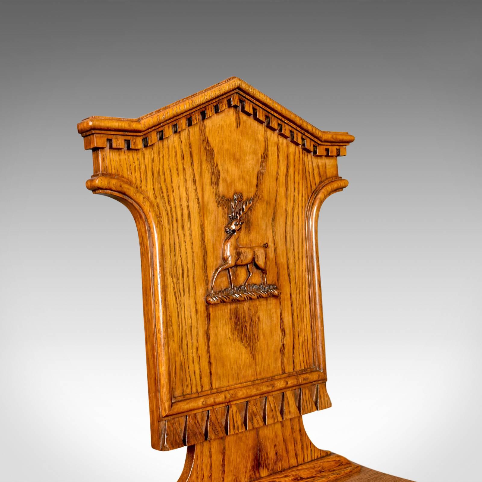 Set of Three Antique Hall Chairs, Oak, Scottish, Stag, Regency, circa 1820 2