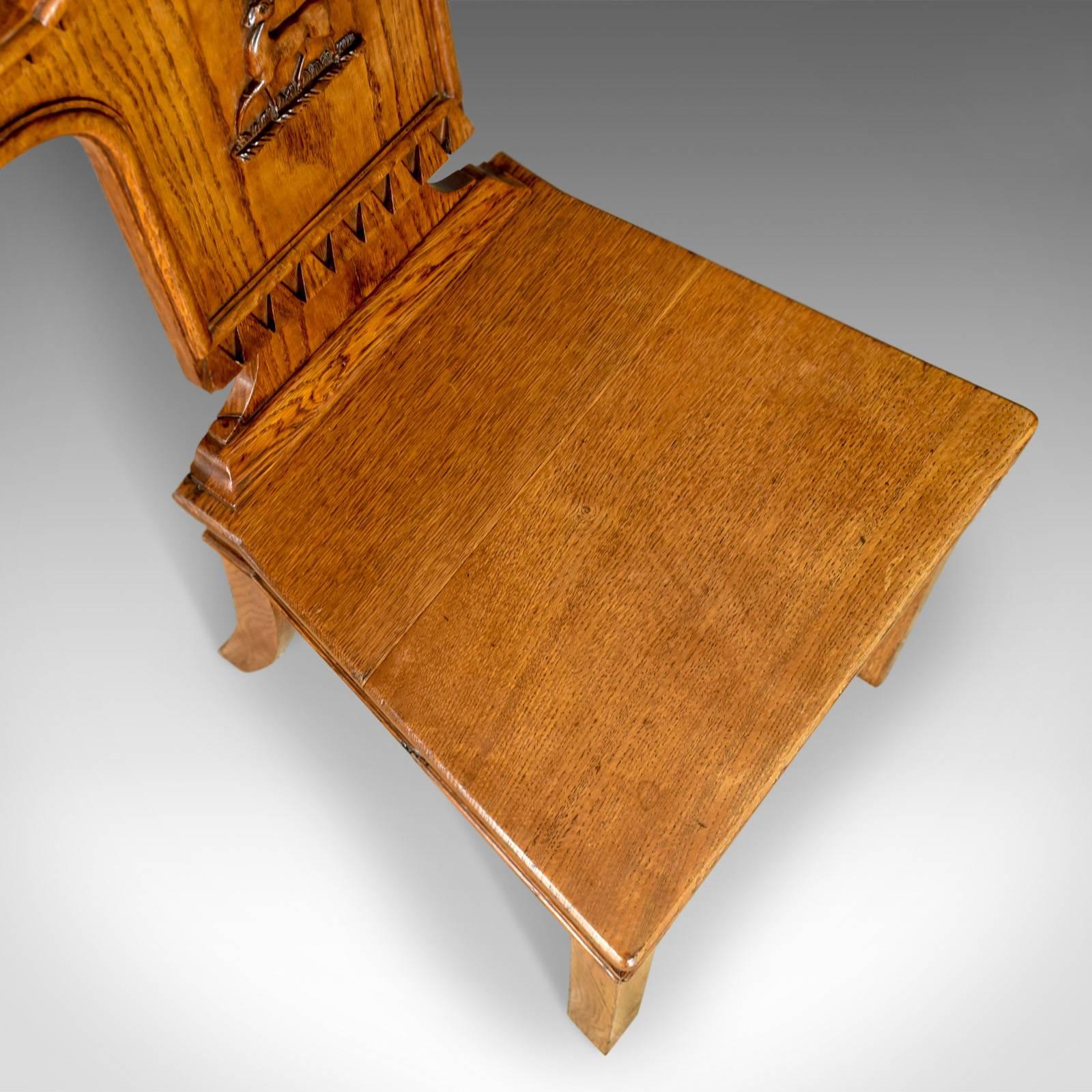 Set of Three Antique Hall Chairs, Oak, Scottish, Stag, Regency, circa 1820 5