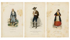 Set of Three Antique Iberian Costume Engravings, Spain & Portugal, circa 1850