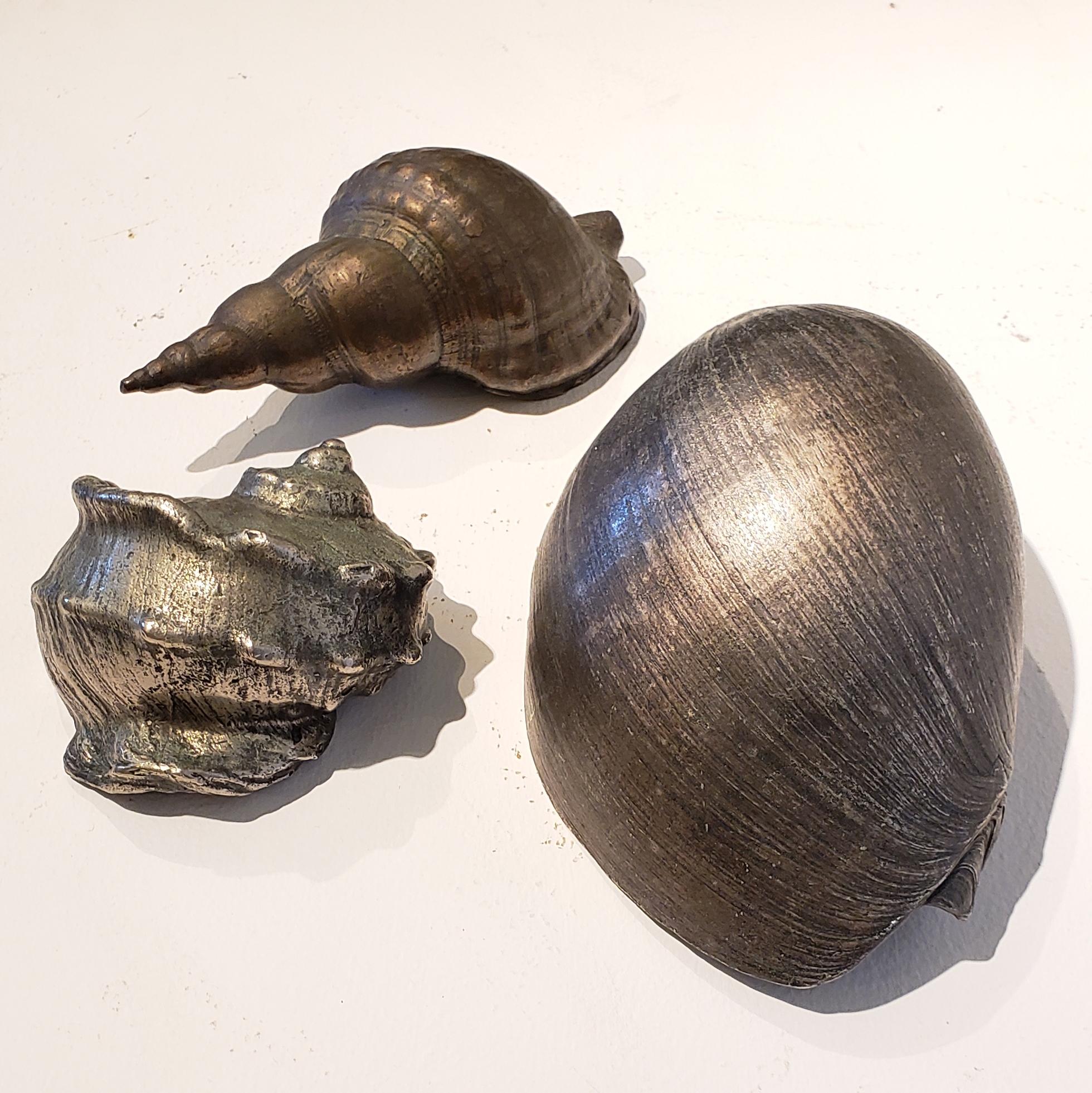 Set of Three Large Antique Italian Silvered Bronze Seashells In Good Condition In New York, NY