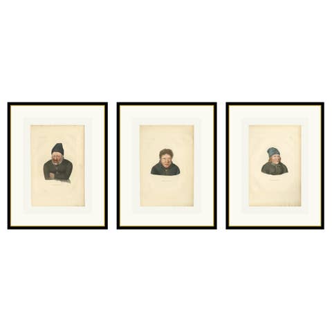 Set of Three Hand-Colored Lithographs of Lepers, Iceland, 1842