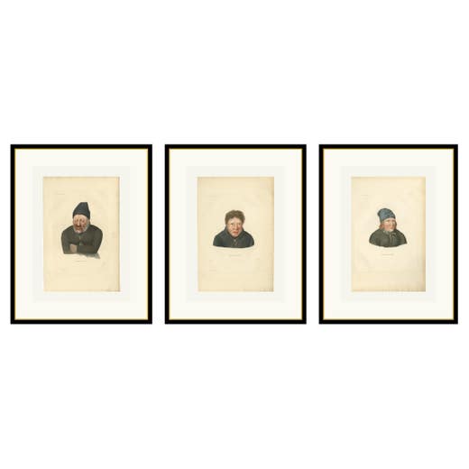 Set of Three Hand-Colored Lithographs of Lepers, Iceland, 1842
