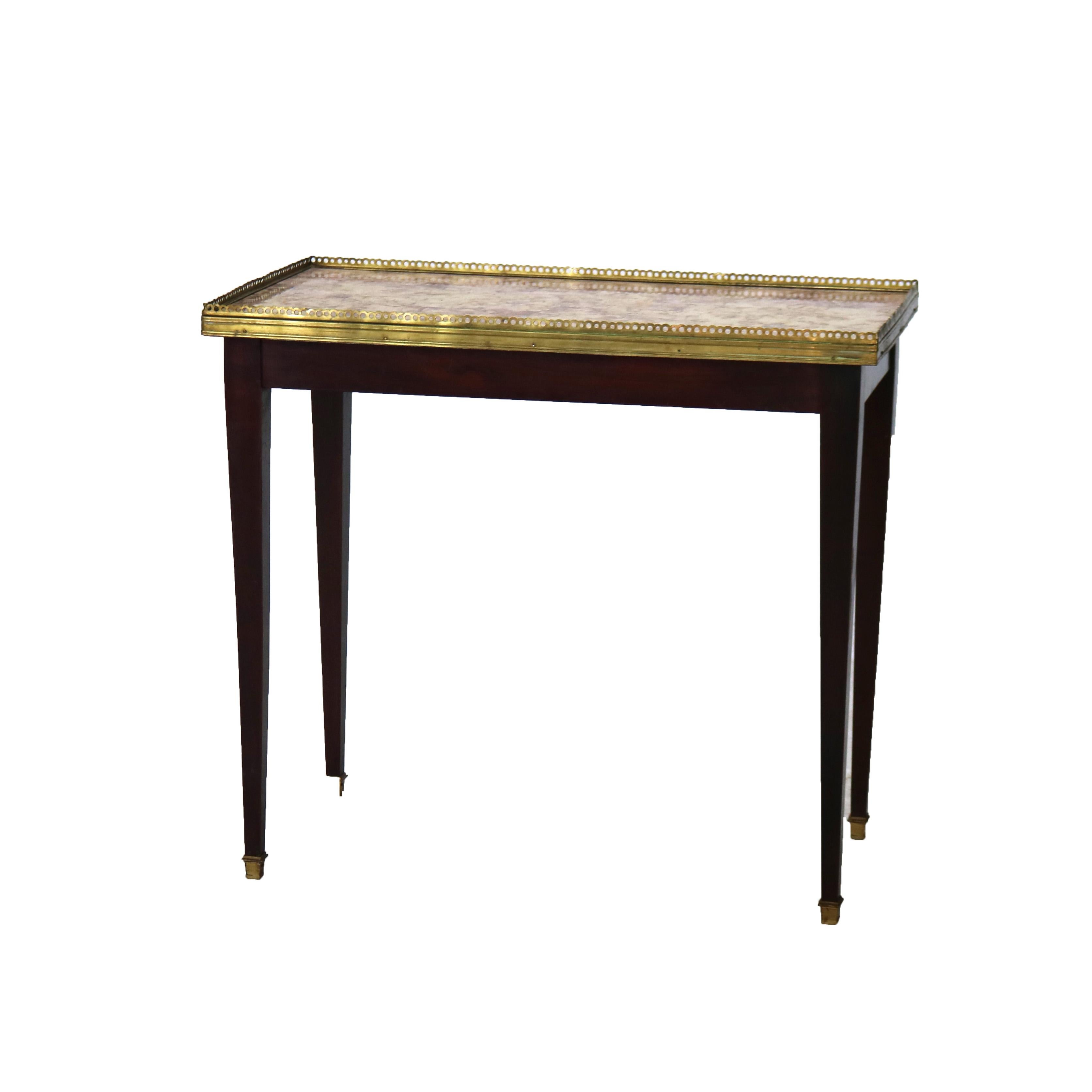 Set of Three Antique Mahogany Rouge Marble Top Nesting Tables C1920 In Good Condition In Big Flats, NY