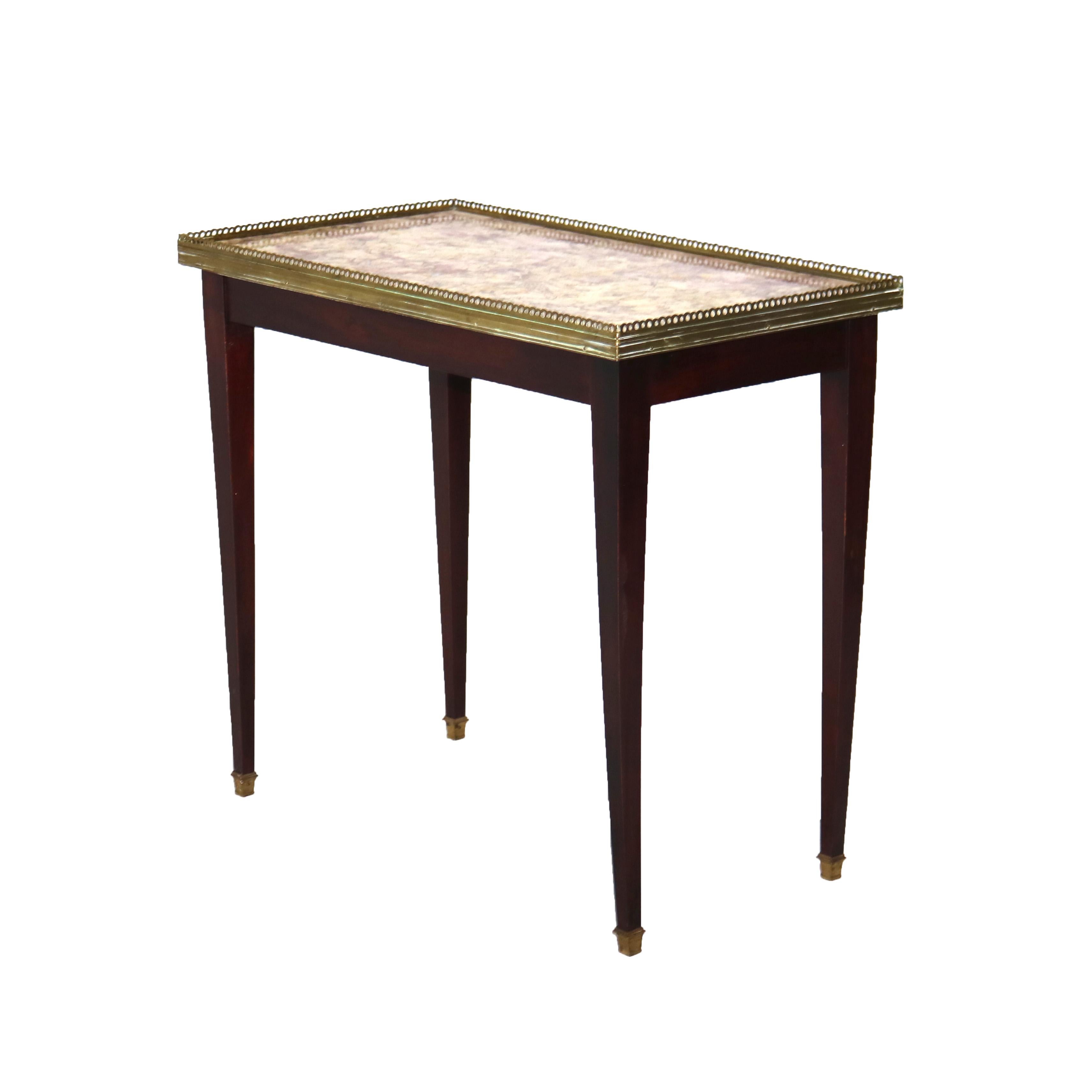 Bronze Set of Three Antique Mahogany Rouge Marble Top Nesting Tables C1920