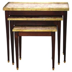 Set of Three Antique Mahogany Rouge Marble Top Nesting Tables C1920