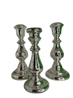 Juego de tres candelabros antiguos de cristal mercurizado, Alemania, década de 1900