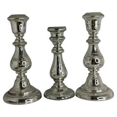 Juego de tres candelabros antiguos de cristal mercurizado, Alemania, década de 1900
