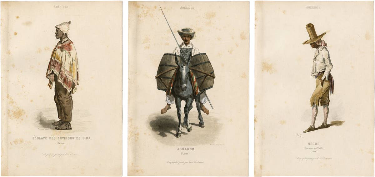 Set of Three Antique People & Trades of Lima Peru Engravings, circa 1850