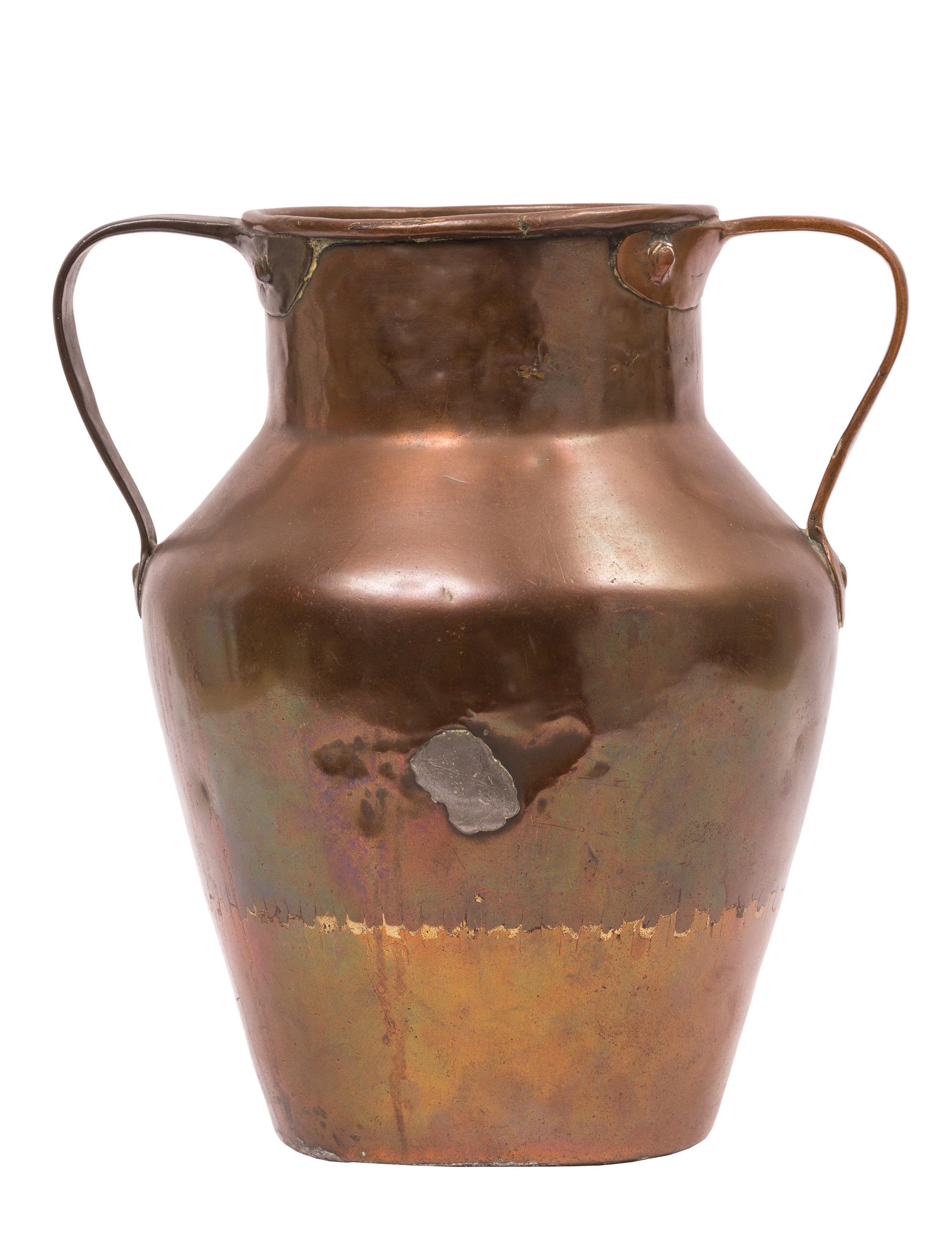 Set of Three Antique Rustic Spanish Hammered Copper Containers, Pitchers For Sale 6