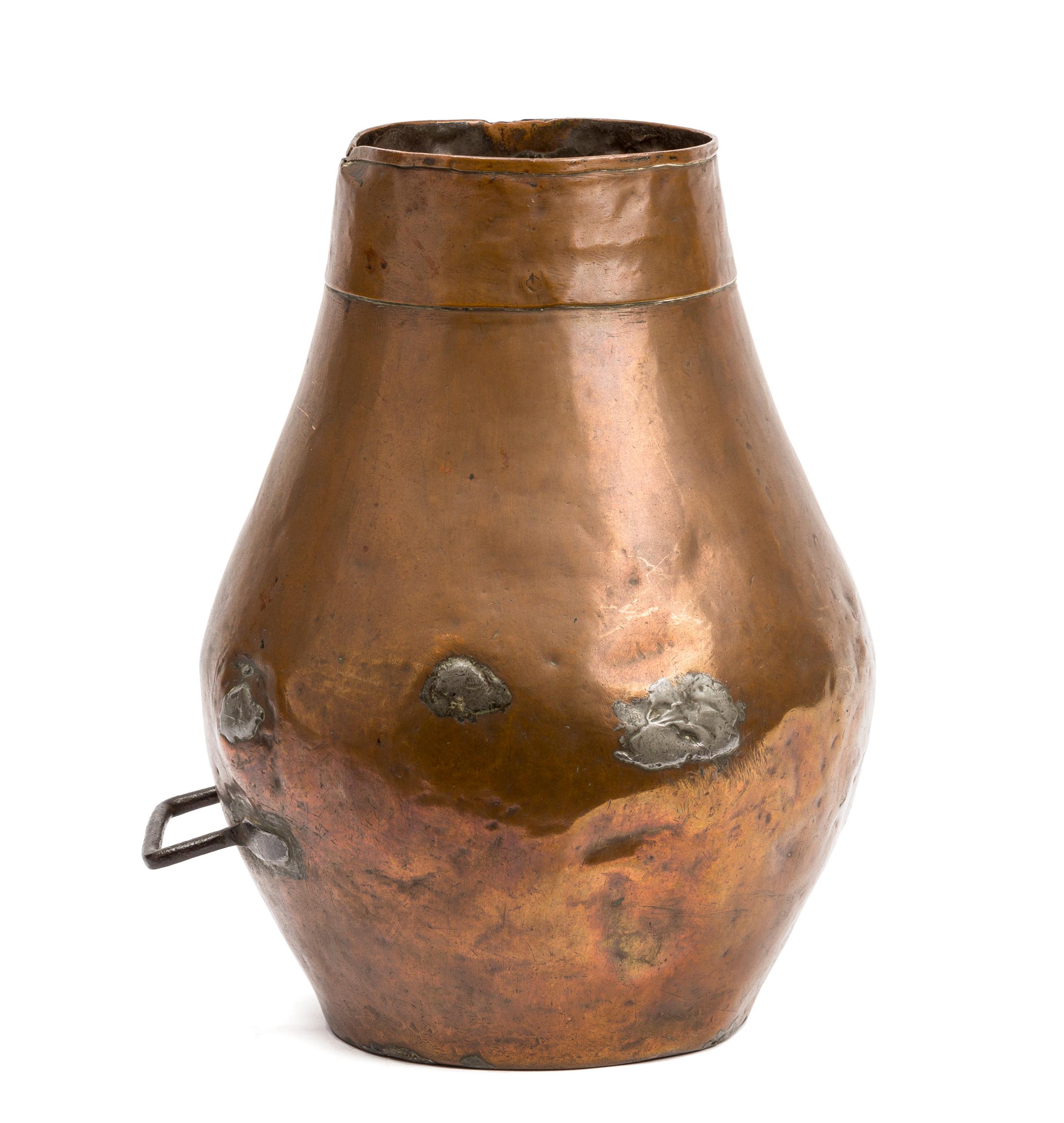 Set of Three Antique Rustic Spanish Hammered Copper Containers, Pitchers For Sale 13