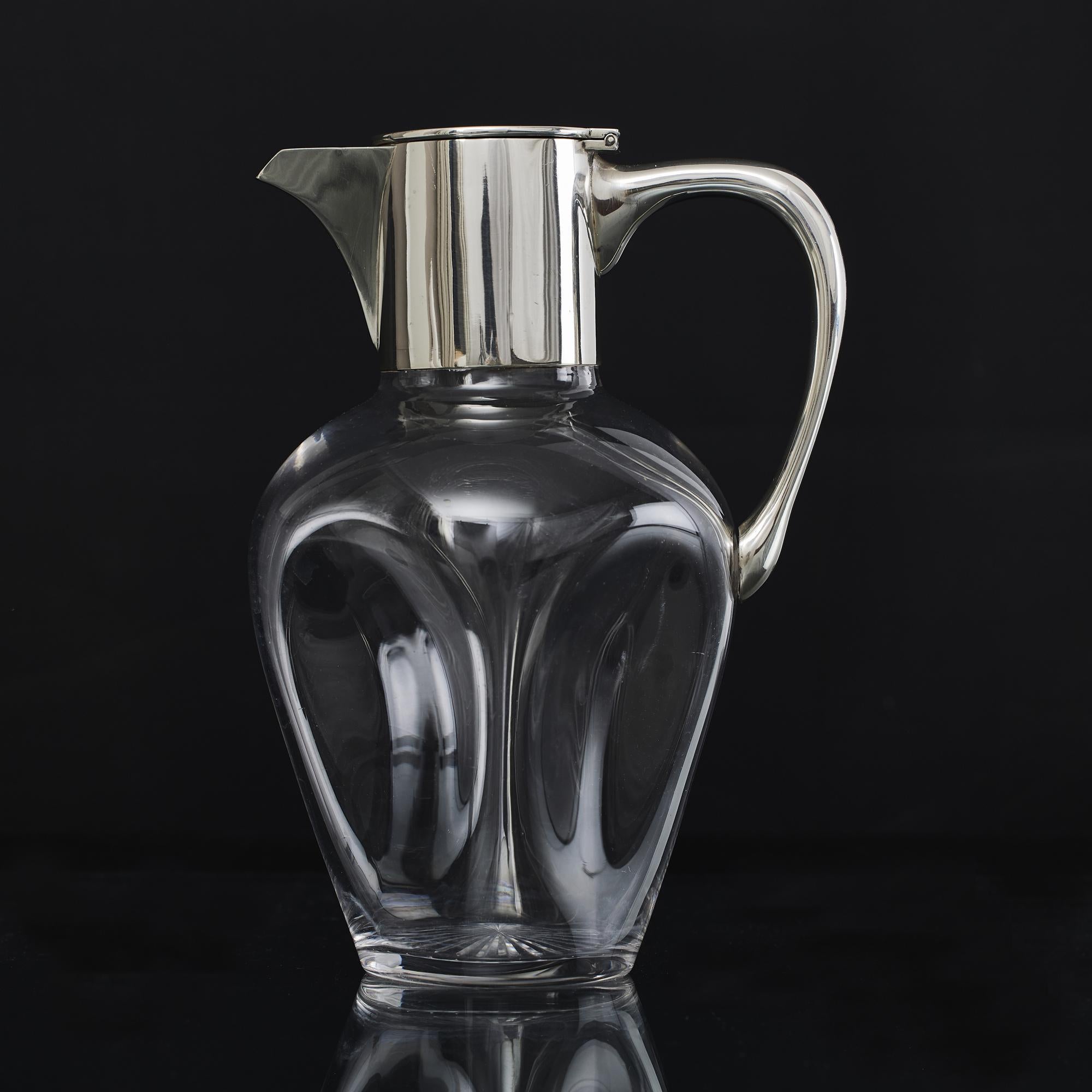 Victorian Pinched glass wine jug with silver mounts For Sale