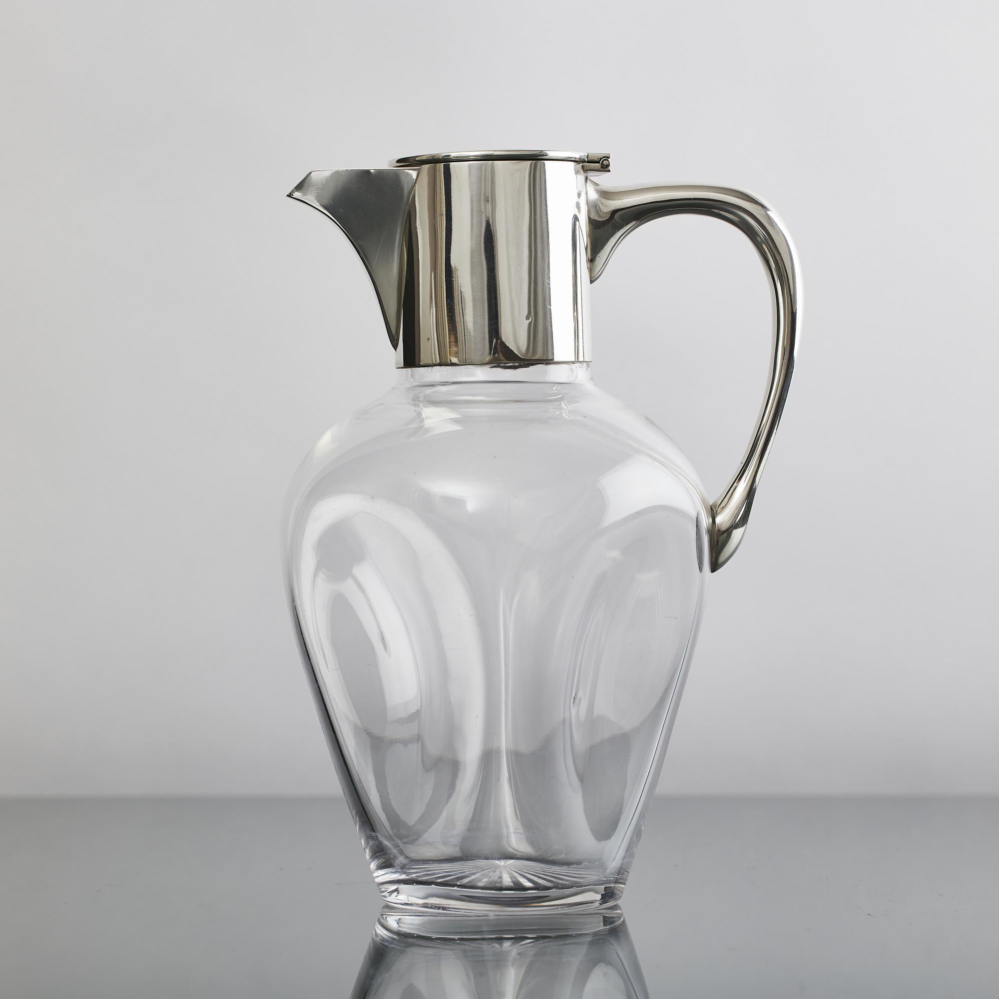 British Pinched glass wine jug with silver mounts For Sale