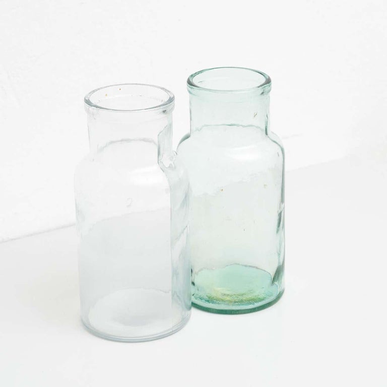 Set of Three Antique Spanish Glass Containers, circa 1950 For Sale at 1stDibs
