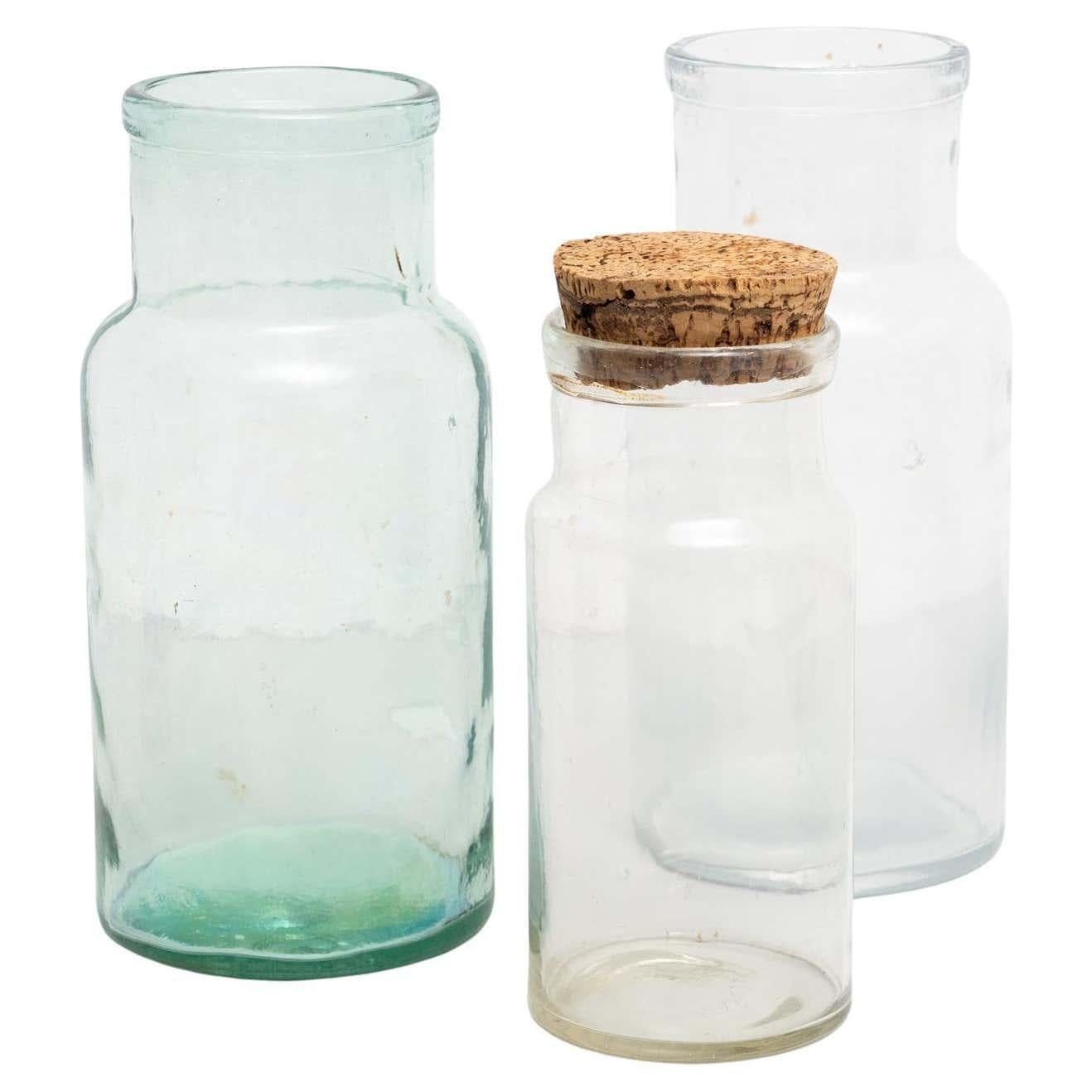 Set of Three Antique Spanish Glass Containers, circa 1950 For Sale 15