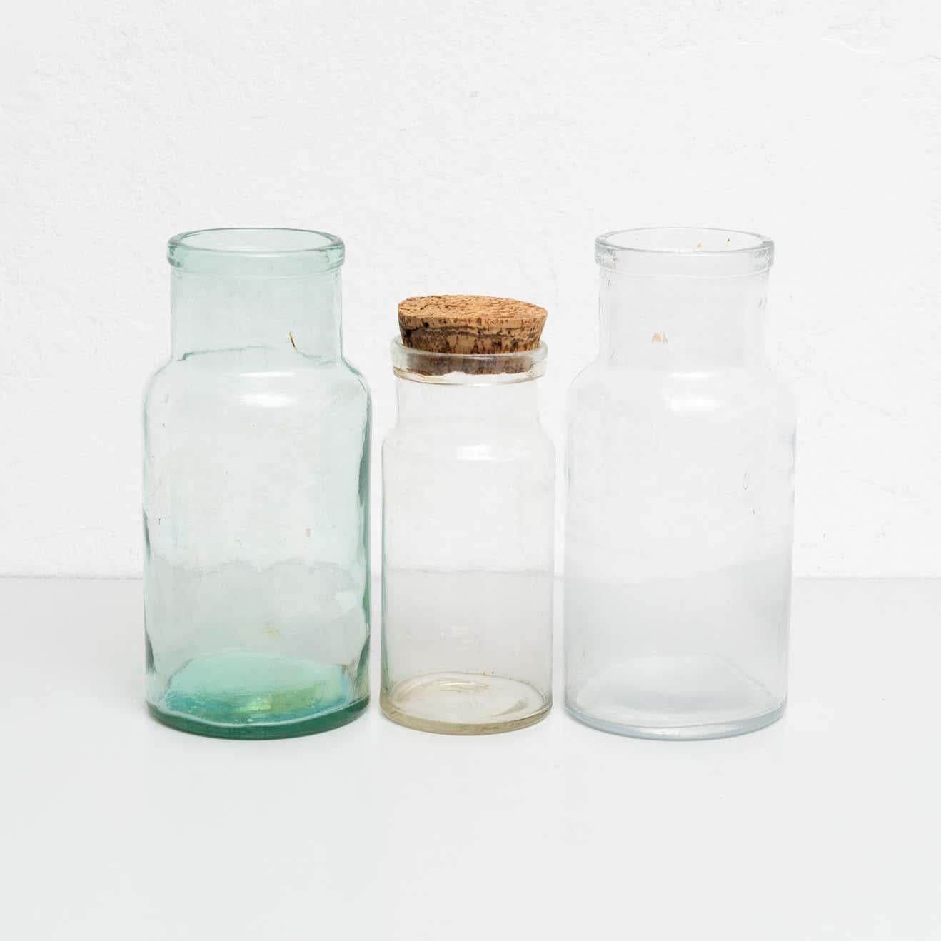 Mid-Century Modern Set of Three Antique Spanish Glass Containers, circa 1950 For Sale