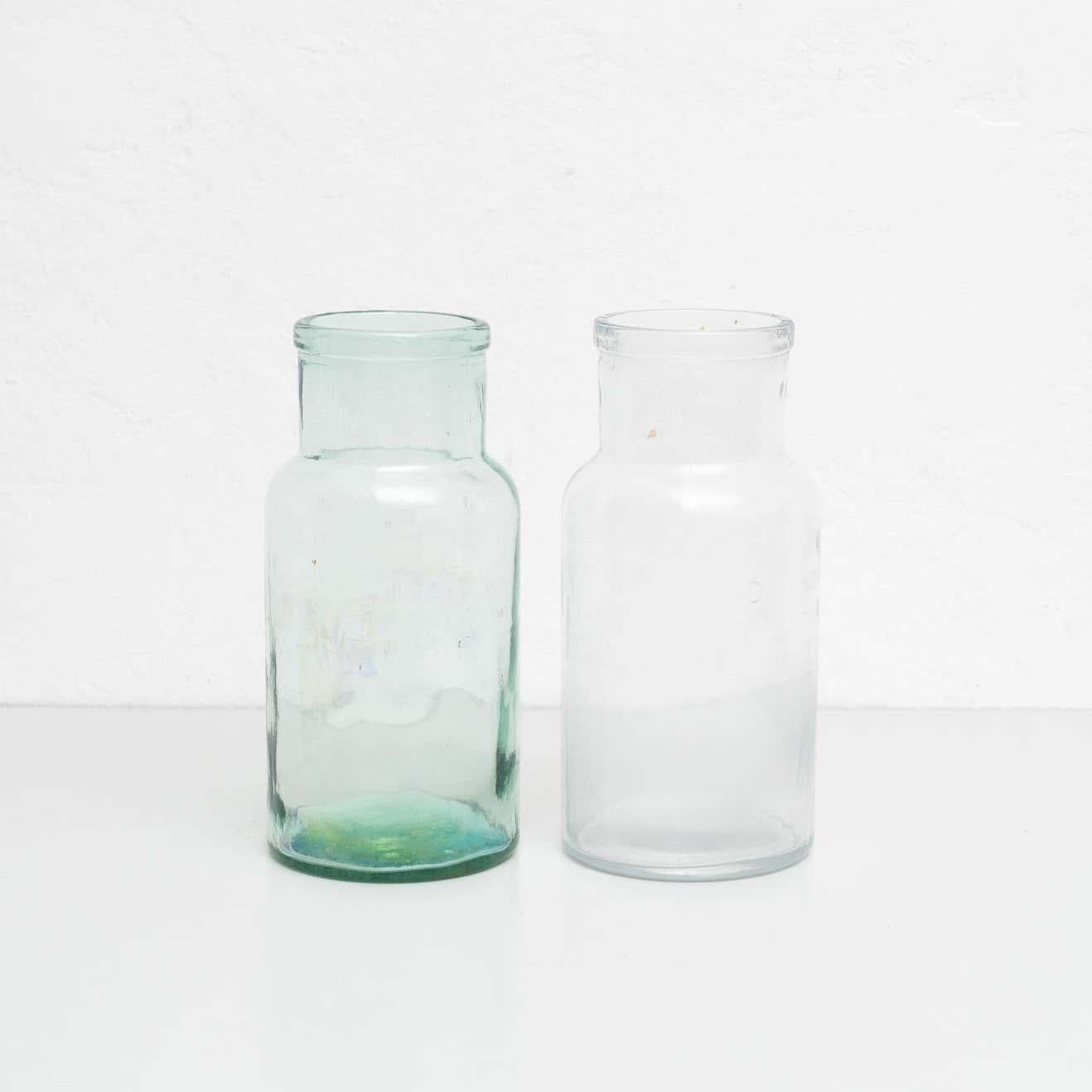 Set of Three Antique Spanish Glass Containers, circa 1950 In Good Condition For Sale In Barcelona, Barcelona