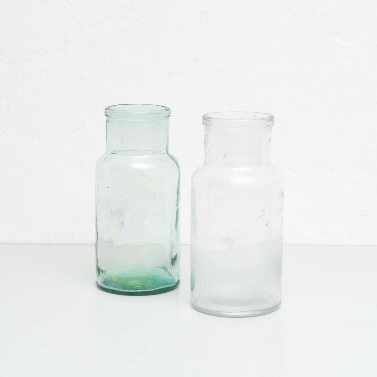 Mid-20th Century Set of Three Antique Spanish Glass Containers, circa 1950 For Sale