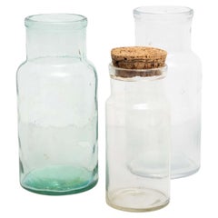 Set of Three Vintage Spanish Glass Containers, circa 1950