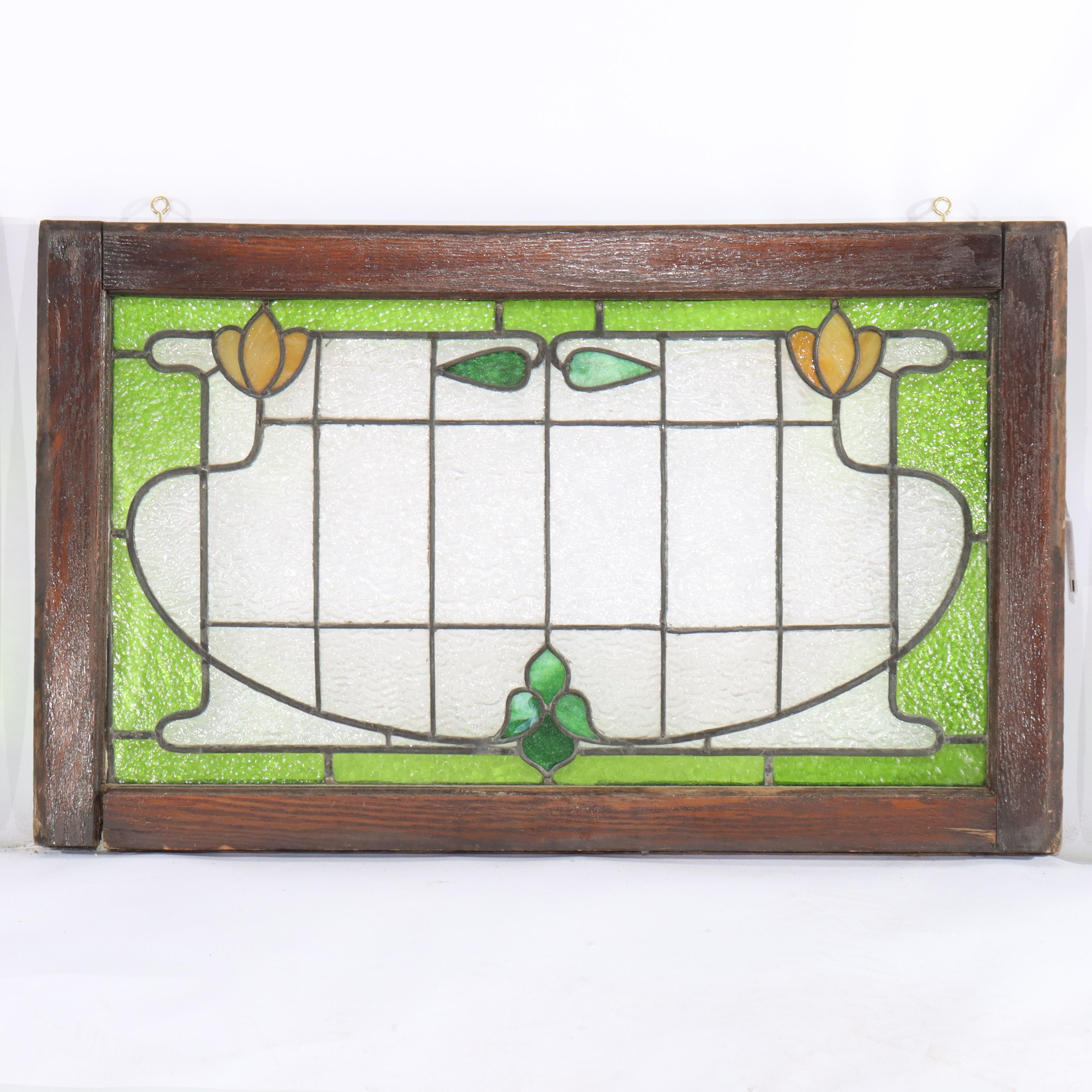 Conjunto de tres vidrieras antiguas estilizadas Arts & Crafts C1910 en Bueno estado para la venta en Big Flats, NY