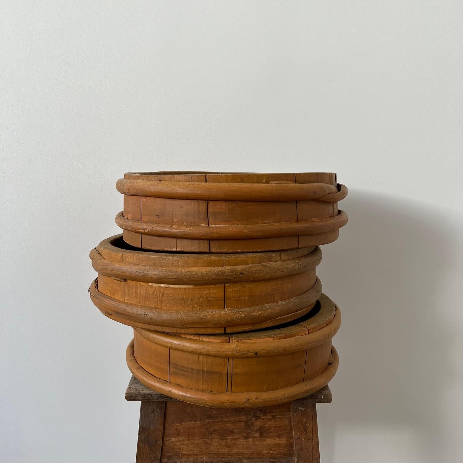 Set of Three Antique Swedish Wooden Primitive Bowls For Sale 8