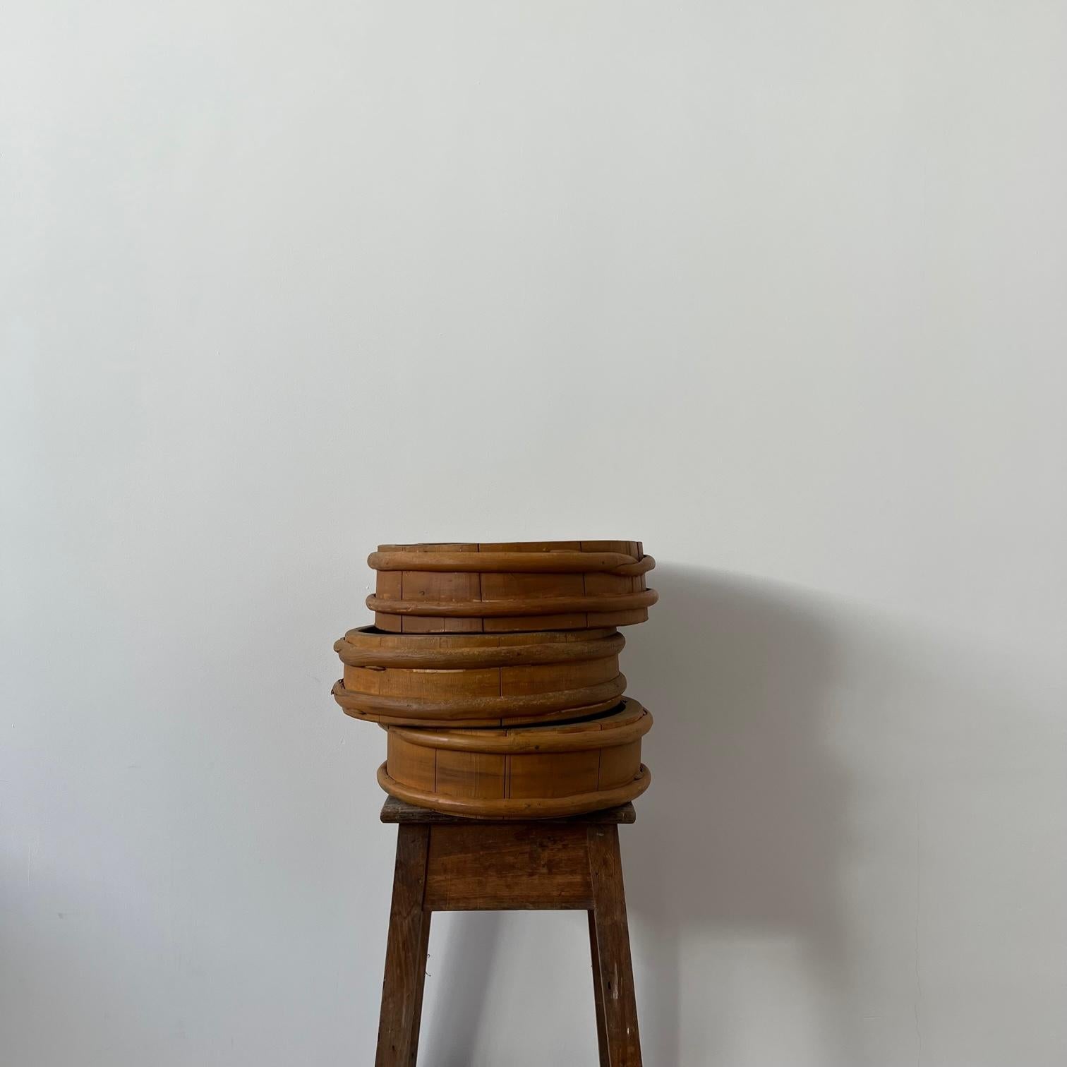 Set of Three Antique Swedish Wooden Primitive Bowls For Sale 9