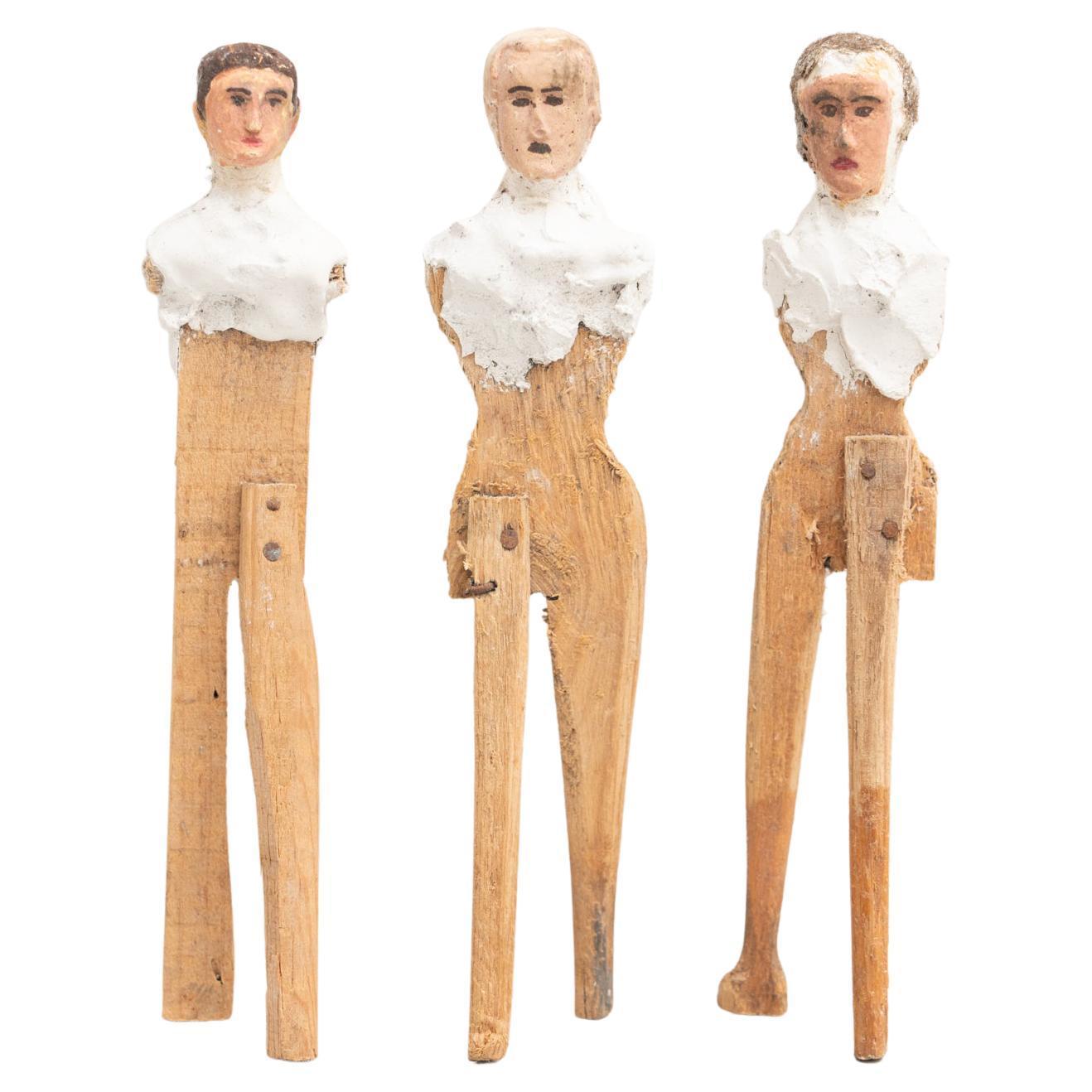 Juego de tres Muñecas de Trapo Españolas Tradicionales Antiguas, circa 1920
