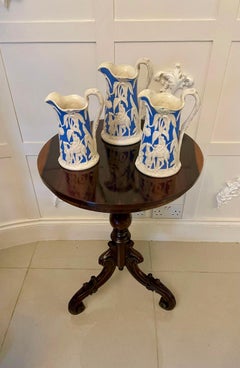 Set of Three Antique Victorian Blue and White Jugs by Samuel Alcock