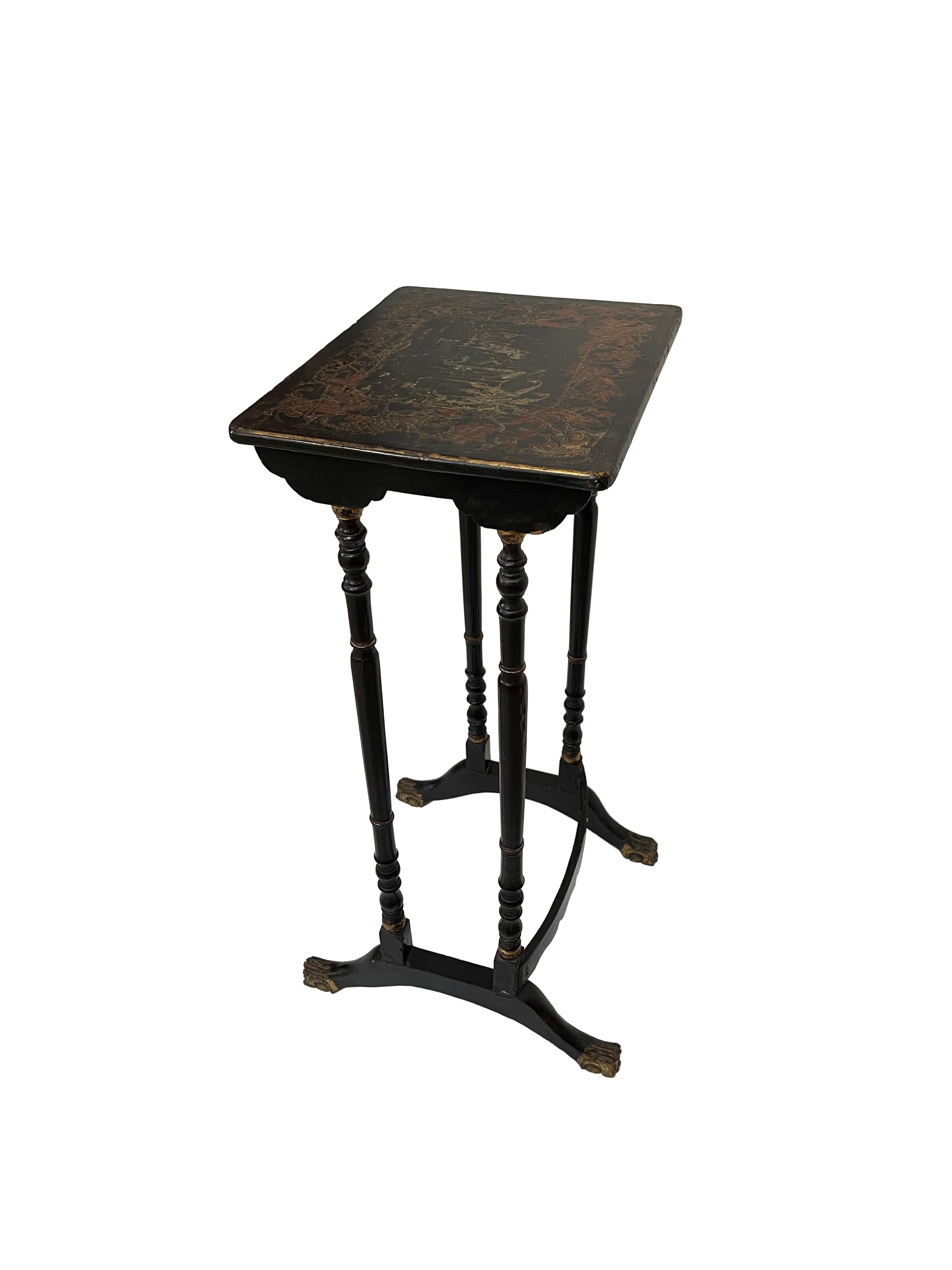 Chinese Set of Three Antique Victorian Vintage Chinoiserie Ebonised Nest of Side Tables For Sale