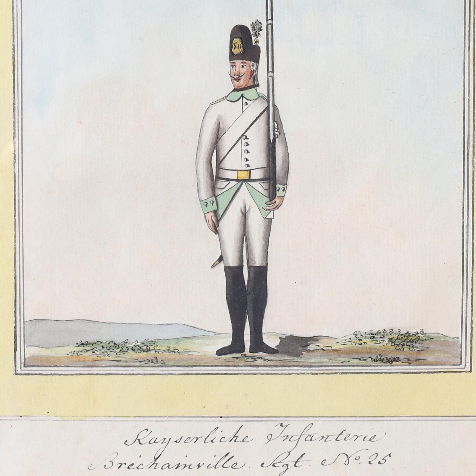 XIXe siècle Ensemble de trois aquarelles anciennes d'uniformes militaires autrichiennes en vente