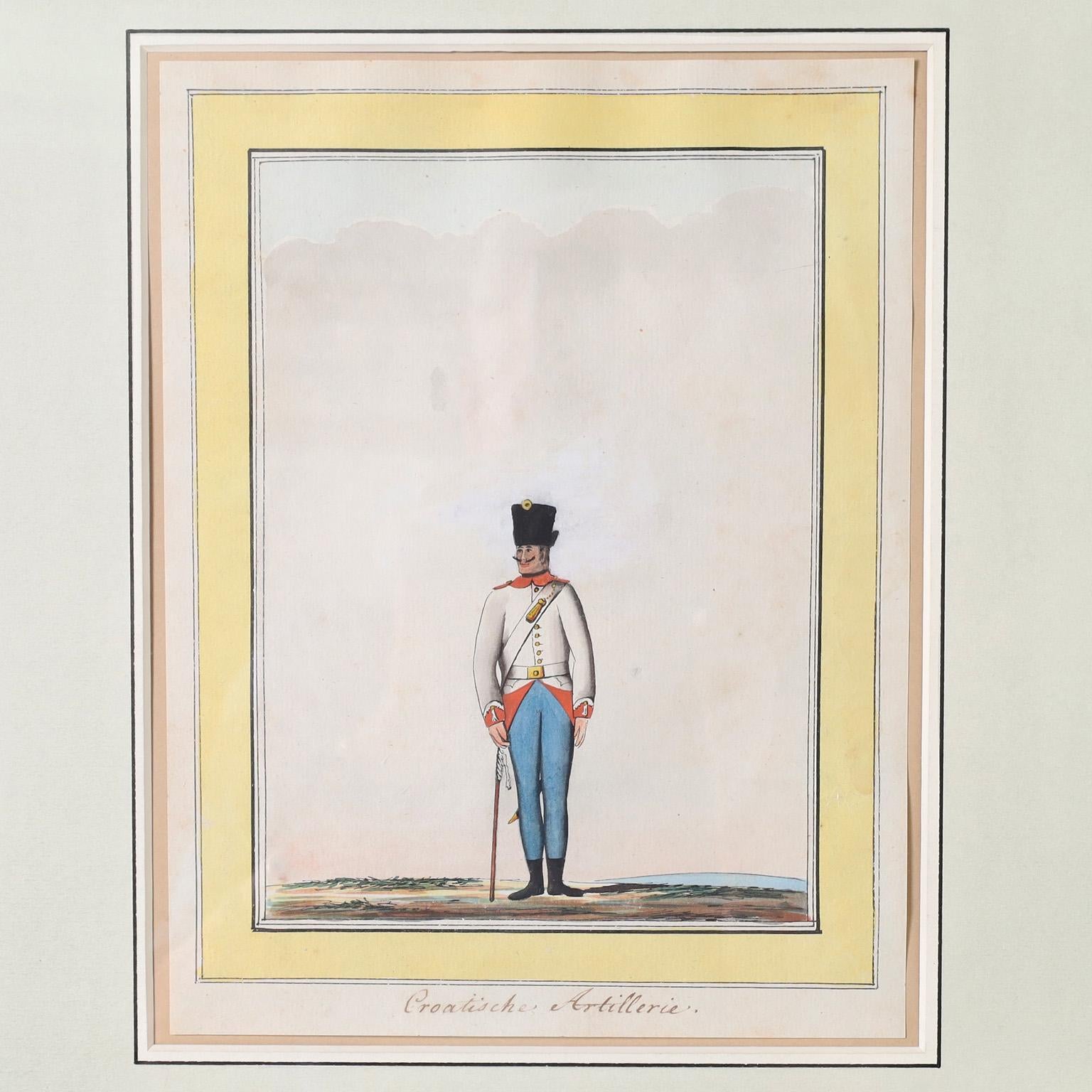 19th Century Set of Three Antique Watercolors of Austrian Military Uniforms For Sale
