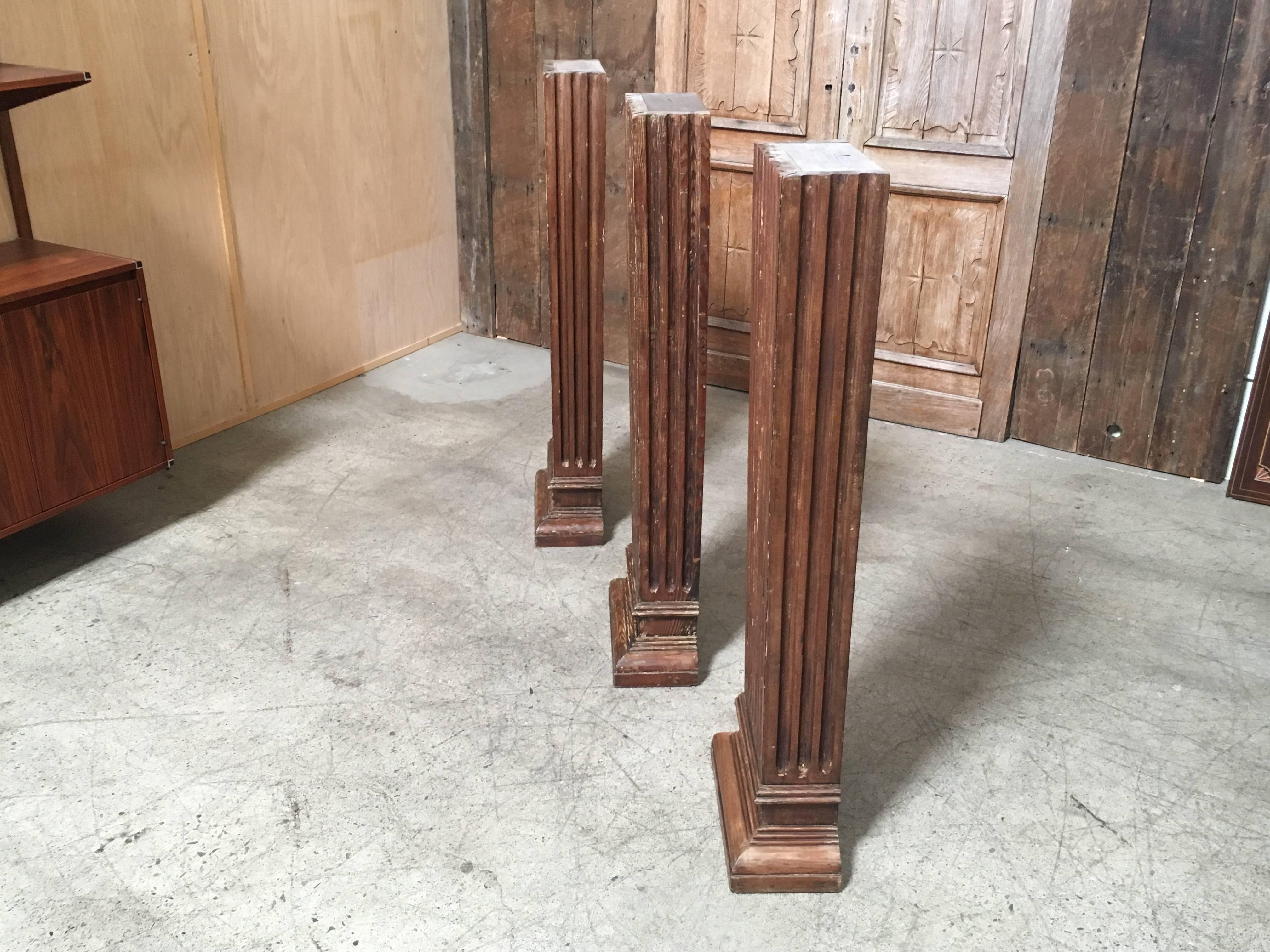 Pine Set of Three Antique Wood Columns For Sale