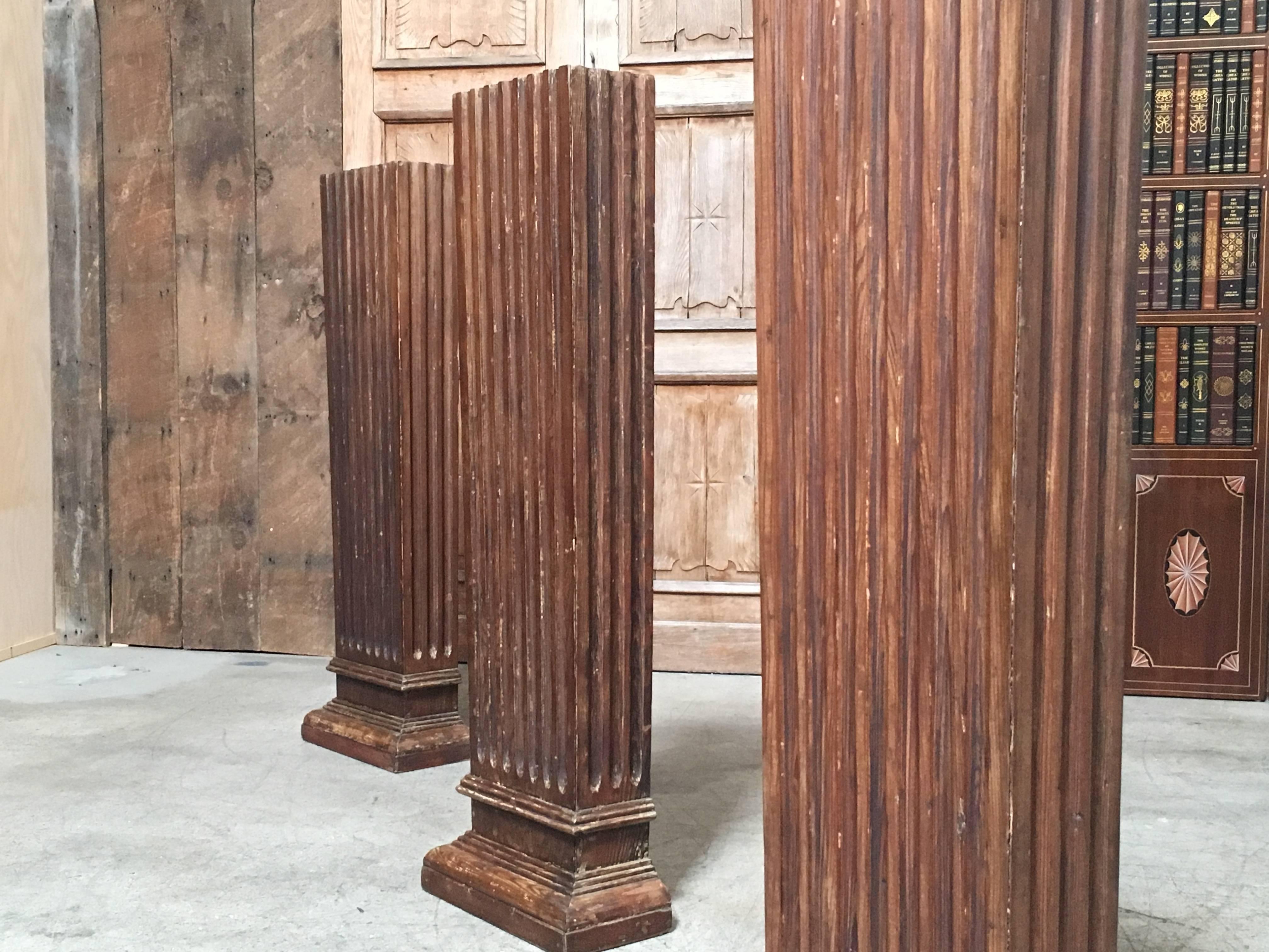 Set of Three Antique Wood Columns For Sale 1
