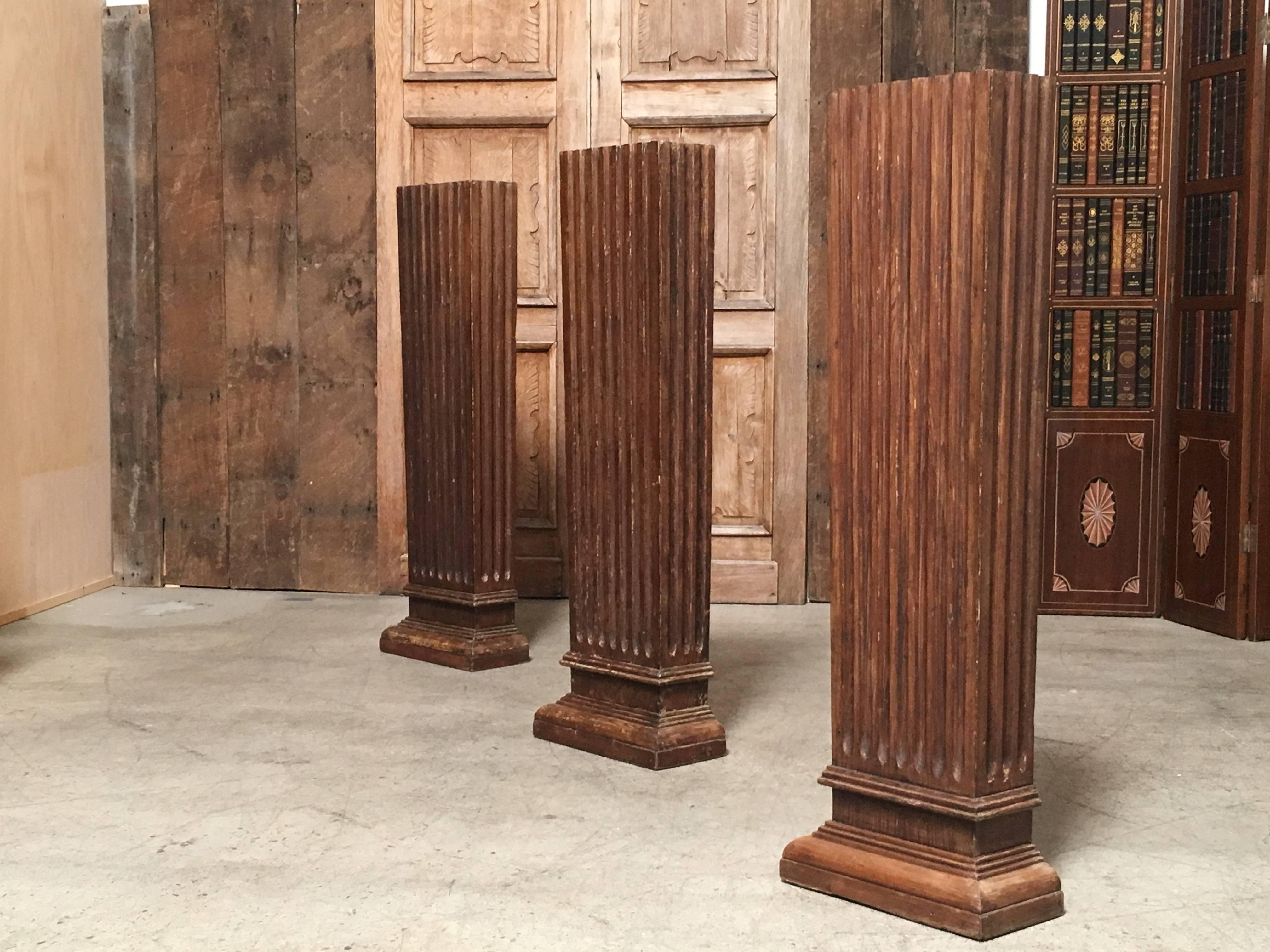 Set of Three Antique Wood Columns For Sale 3