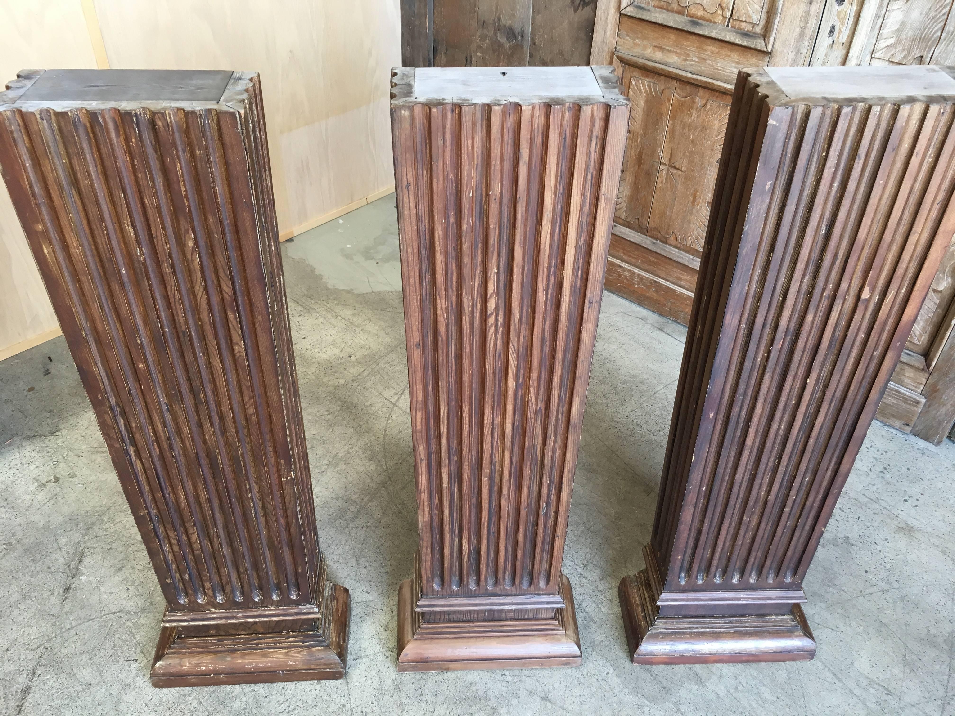 Set of Three Antique Wood Columns For Sale 5
