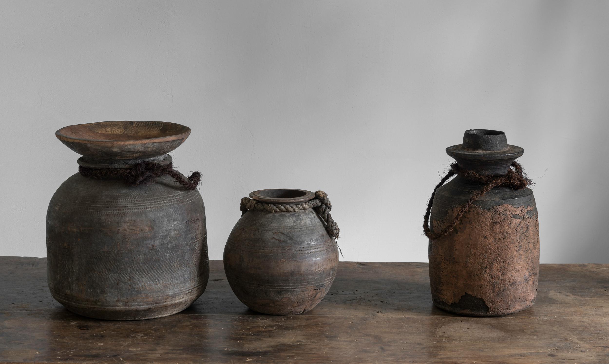 Set of Three Antique Wooden Tibetian Pots For Sale 1