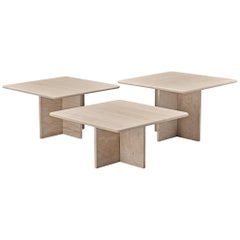 Set of Three Architectural Coffee Tables in Travertine