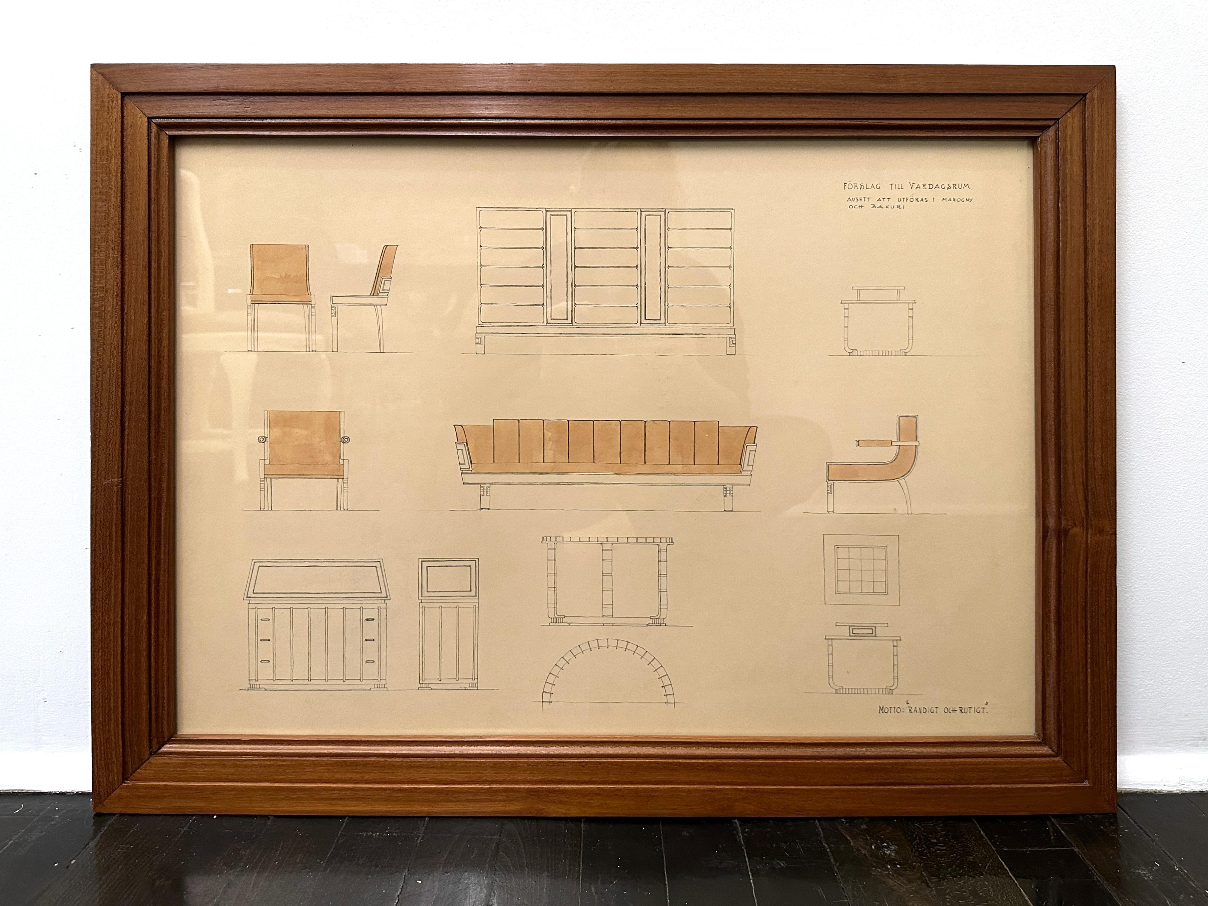 Mid-Century Modern Set of Three Architectural Drawings by Carl G. Bergsten, c.1930 For Sale