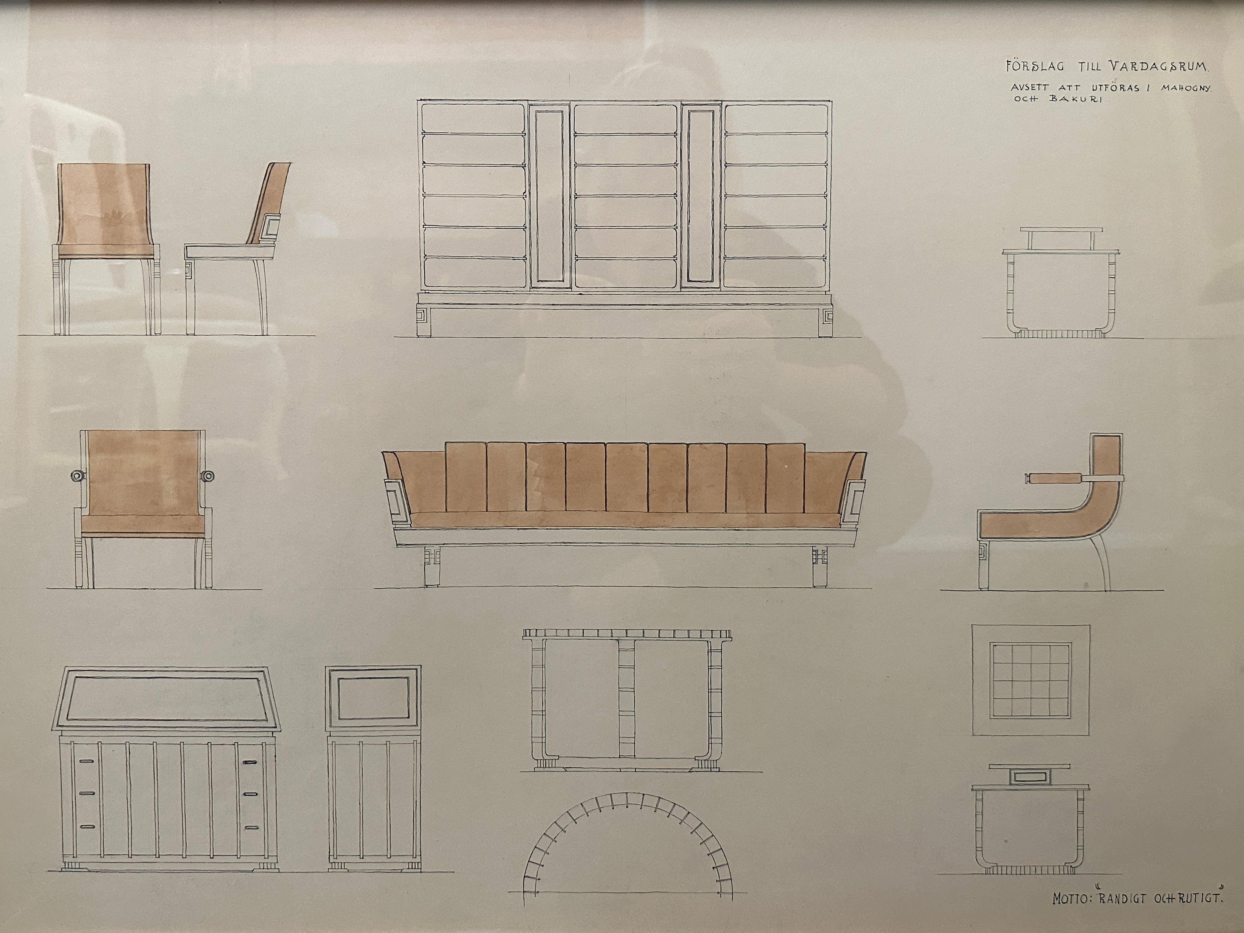 Swedish Set of Three Architectural Drawings by Carl G. Bergsten, c.1930 For Sale