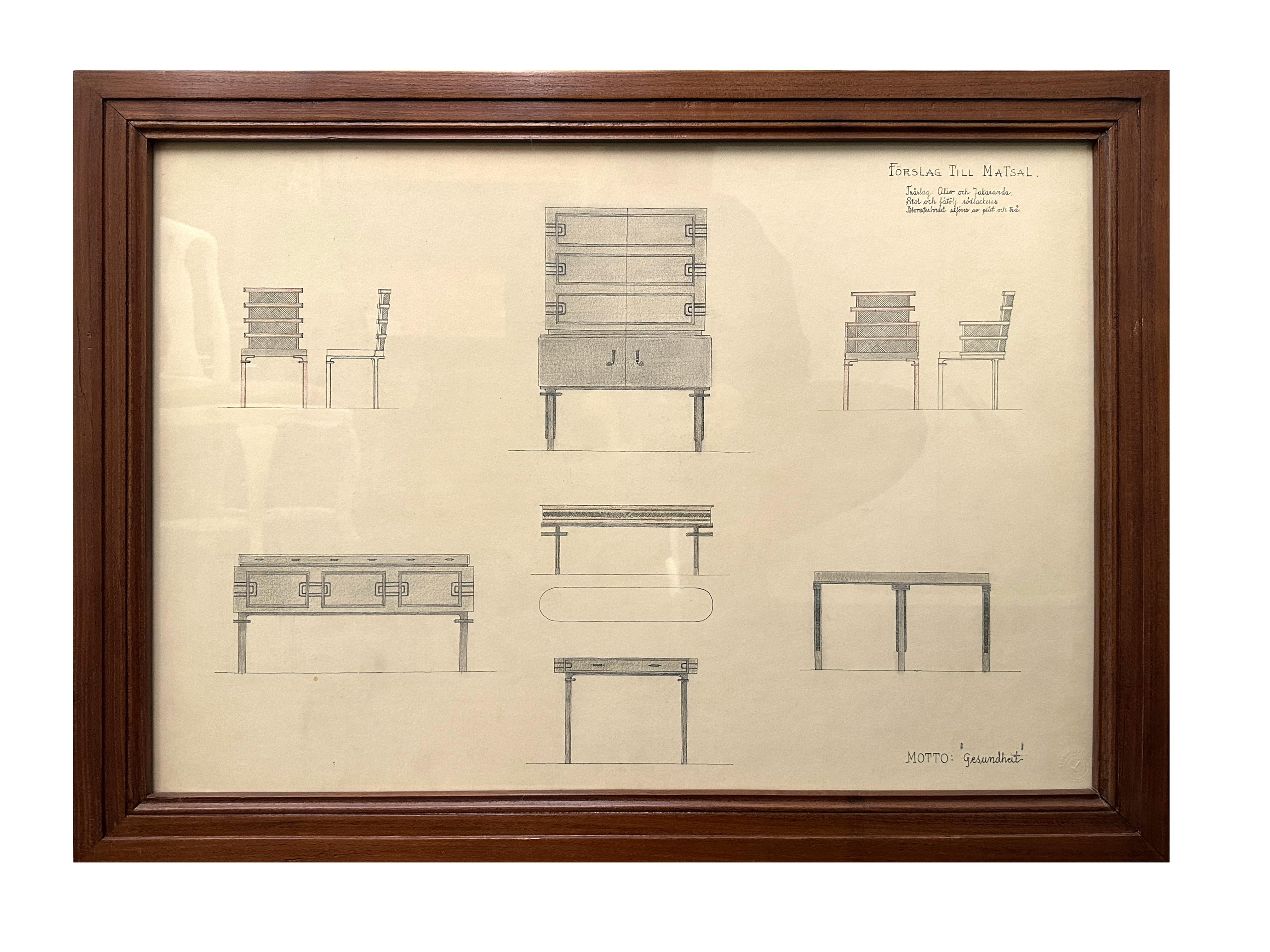 Set of Three Architectural Drawings by Carl G. Bergsten, c.1930 In Good Condition For Sale In New York, NY