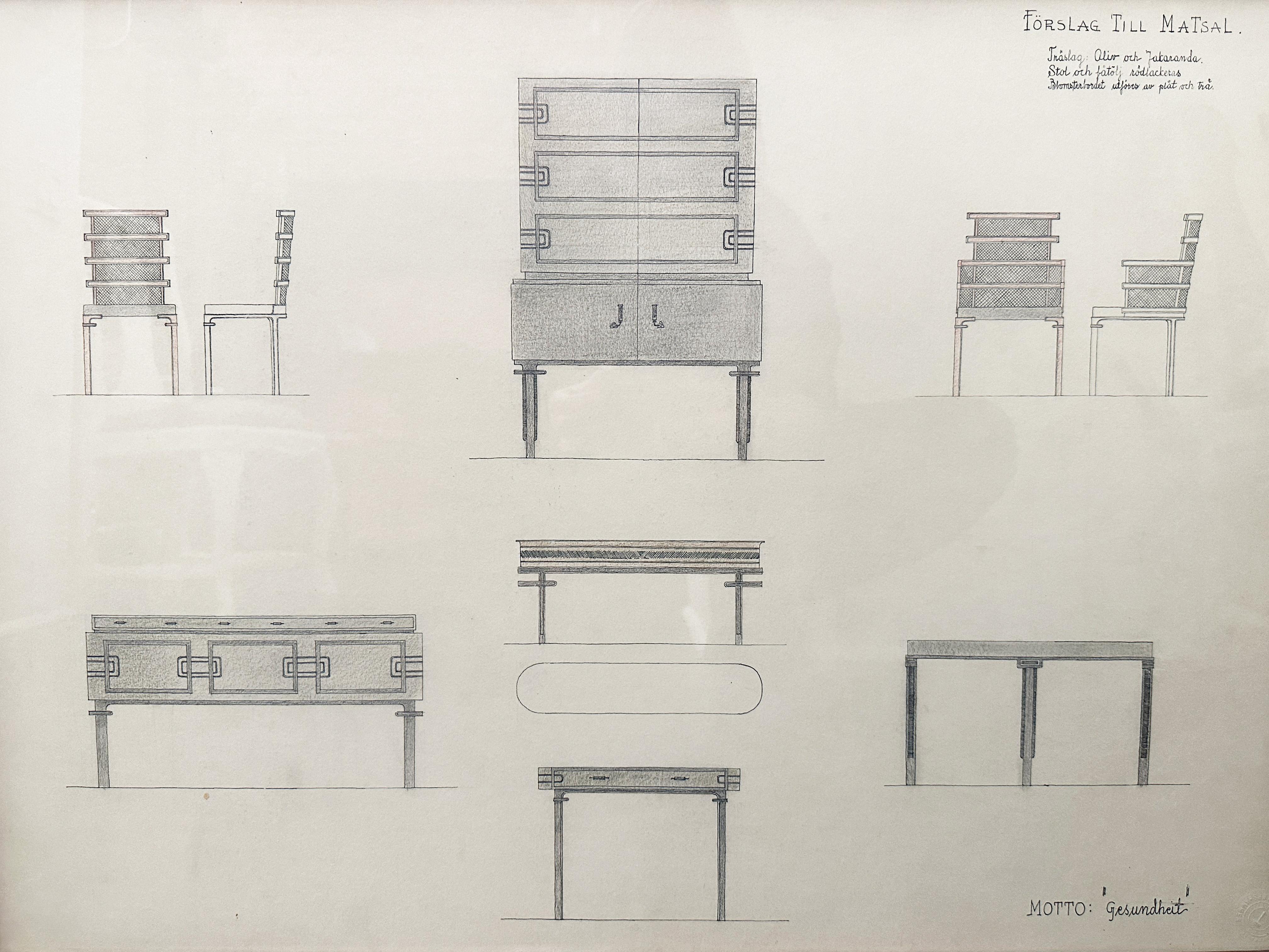 Paper Set of Three Architectural Drawings by Carl G. Bergsten, c.1930 For Sale