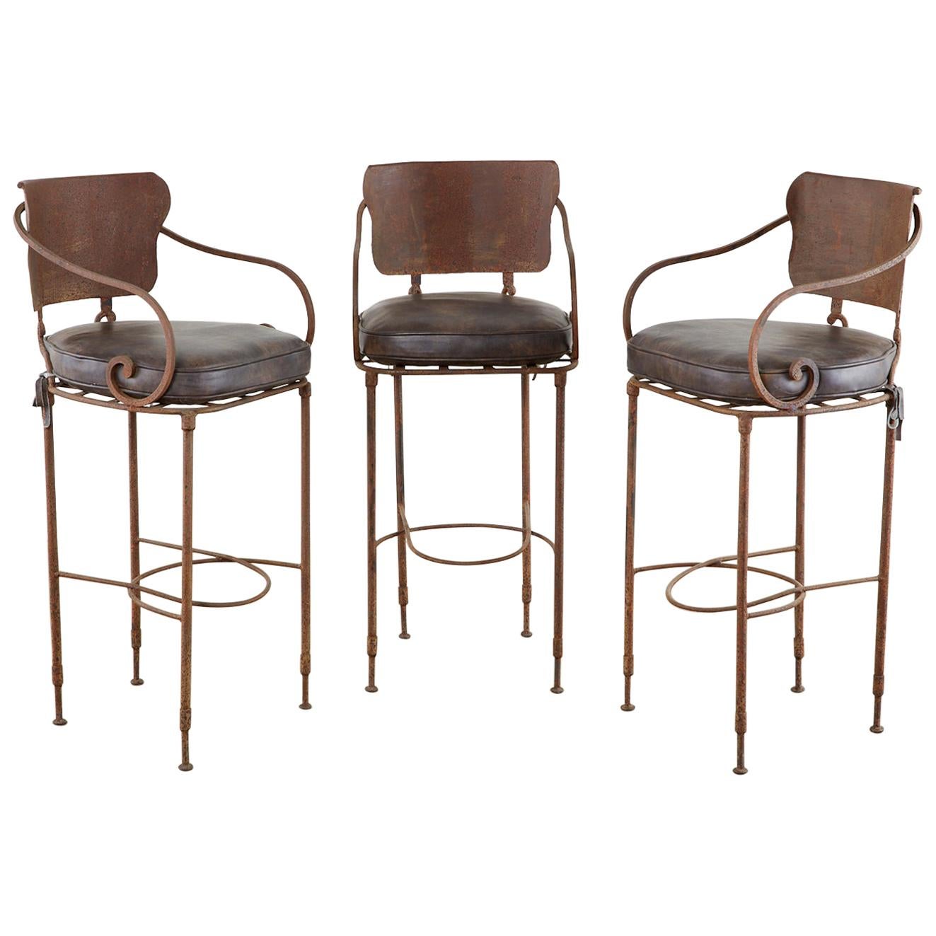 Set of Three Arhaus Iron and Leather Barstools at 1stDibs | arhaus barstools,  arhaus bar stools, arhaus counter stools