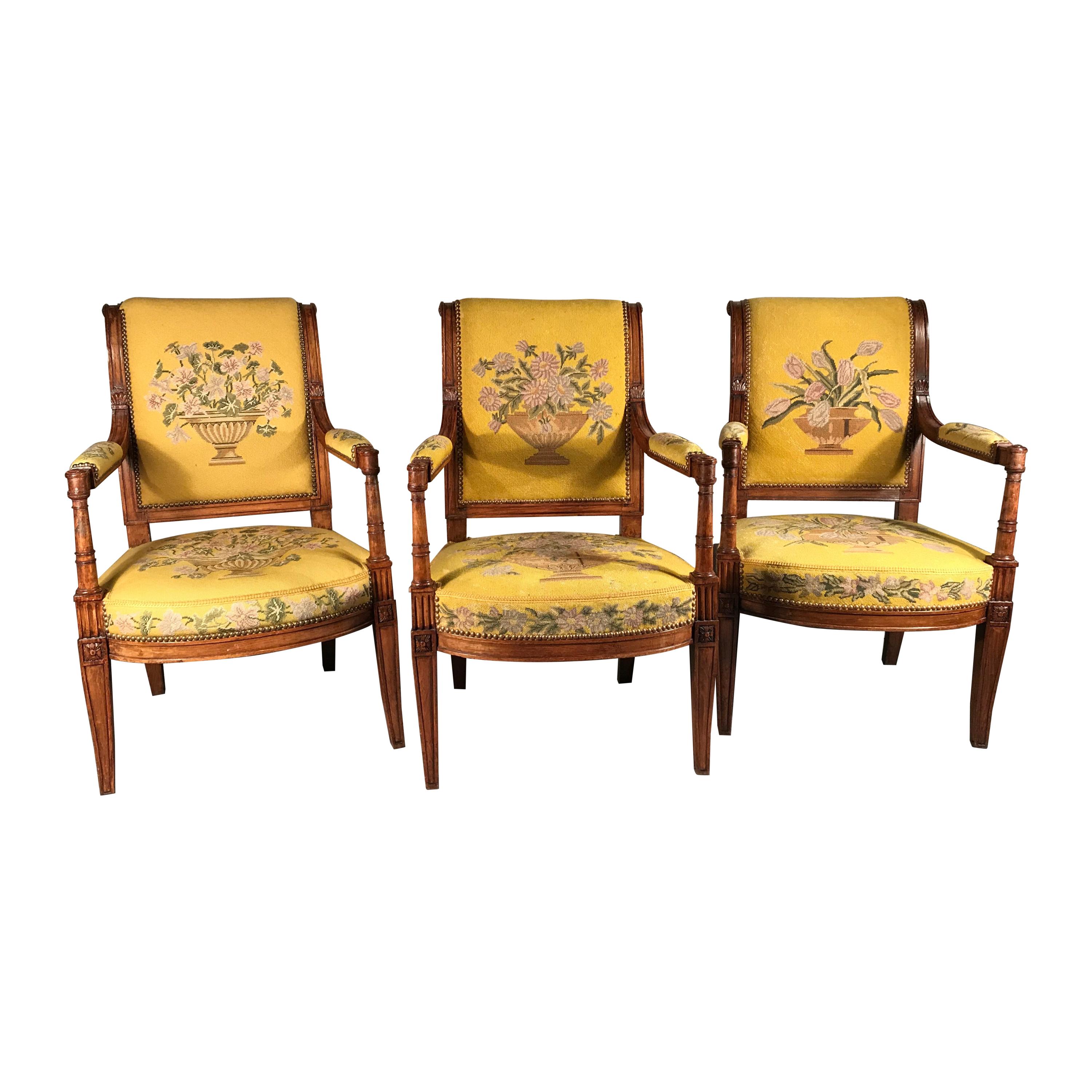 Set of Three Armchairs, Directoire Style, France, 19th Century