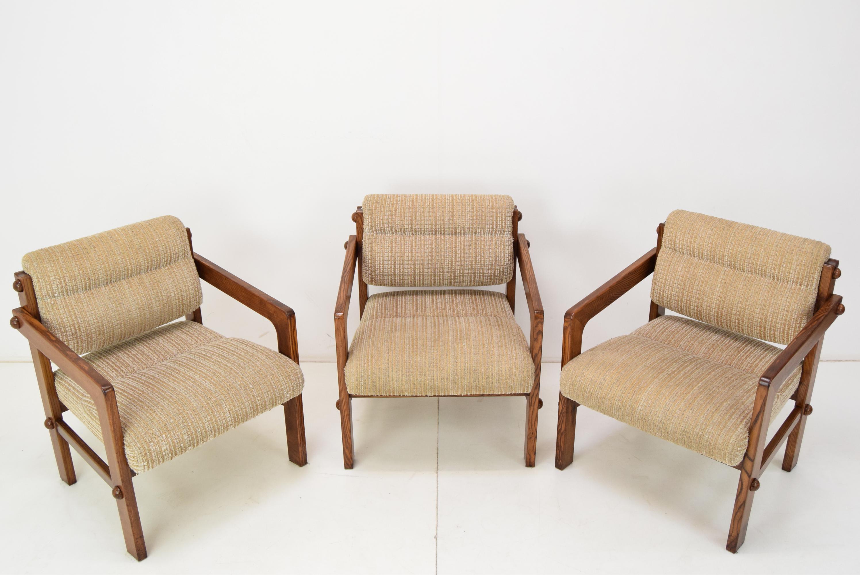 Mid-Century Modern Set of Three Armchairs, Czechoslovakia, 1960's