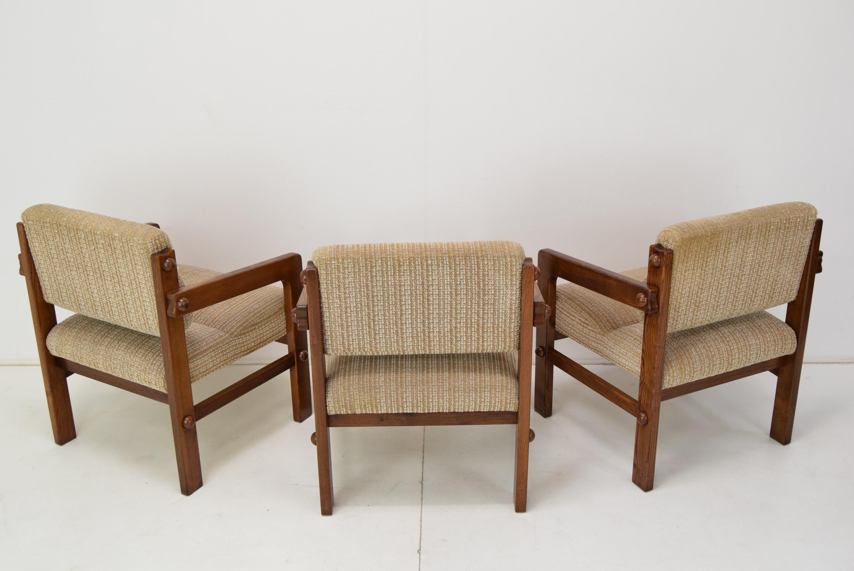 Fabric Set of Three Armchairs, Czechoslovakia, 1960's