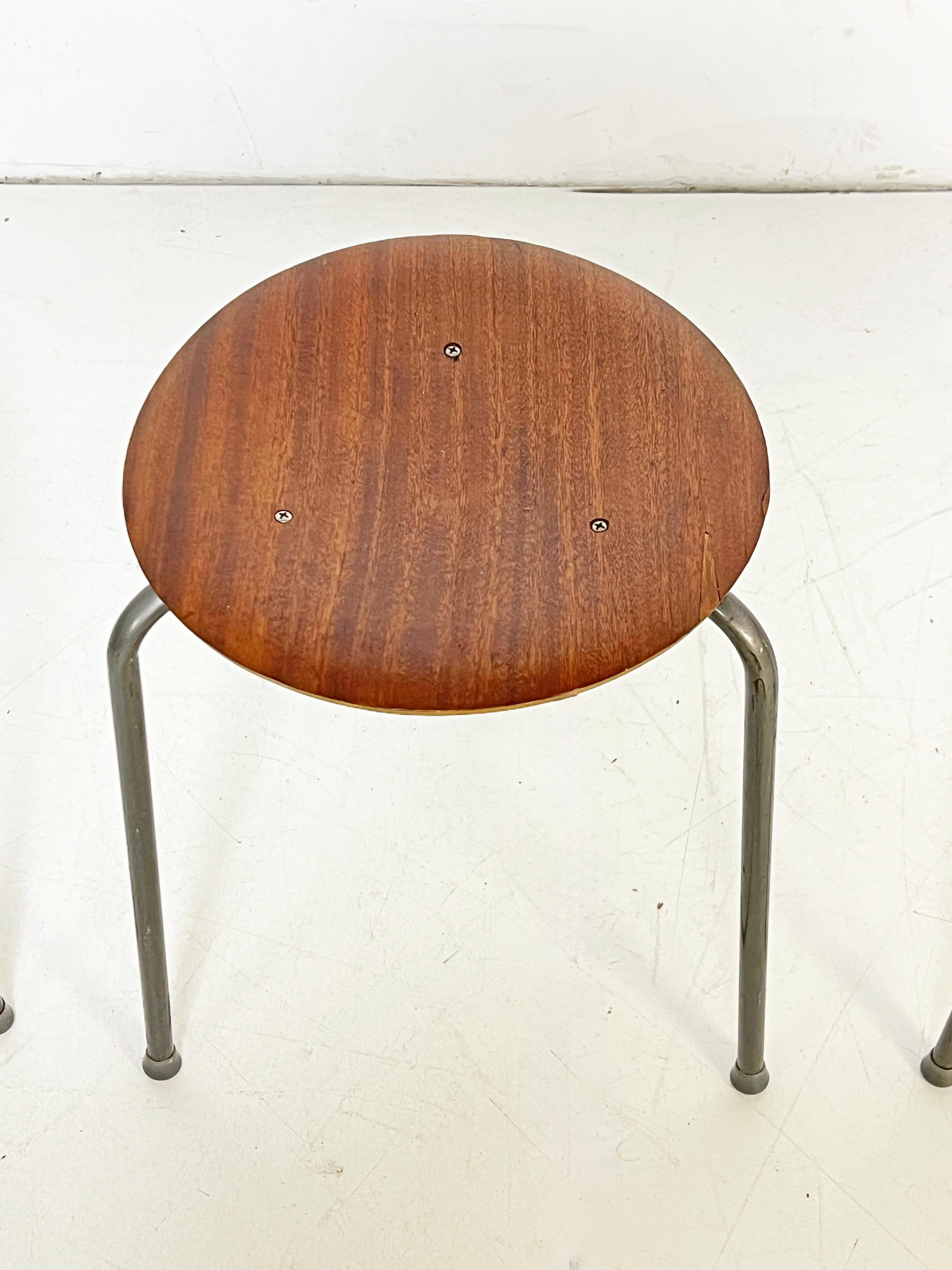 Set of Three Arne Jacobsen Danish Teak Stacking Tripod 