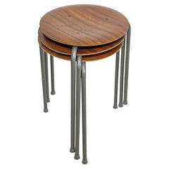 Set of Three Arne Jacobsen Danish Teak Stacking Tripod "Dot" Stools, Circa 1960s