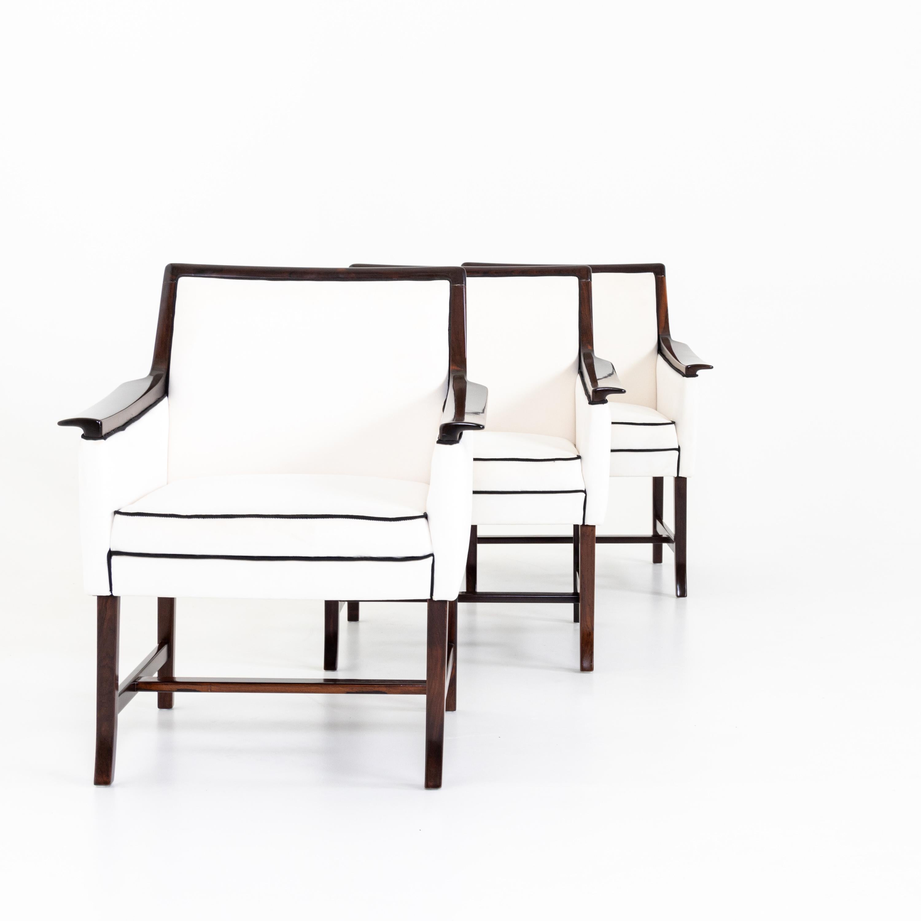 French Set of Three Mid-Century Armchairs, France, 1950s