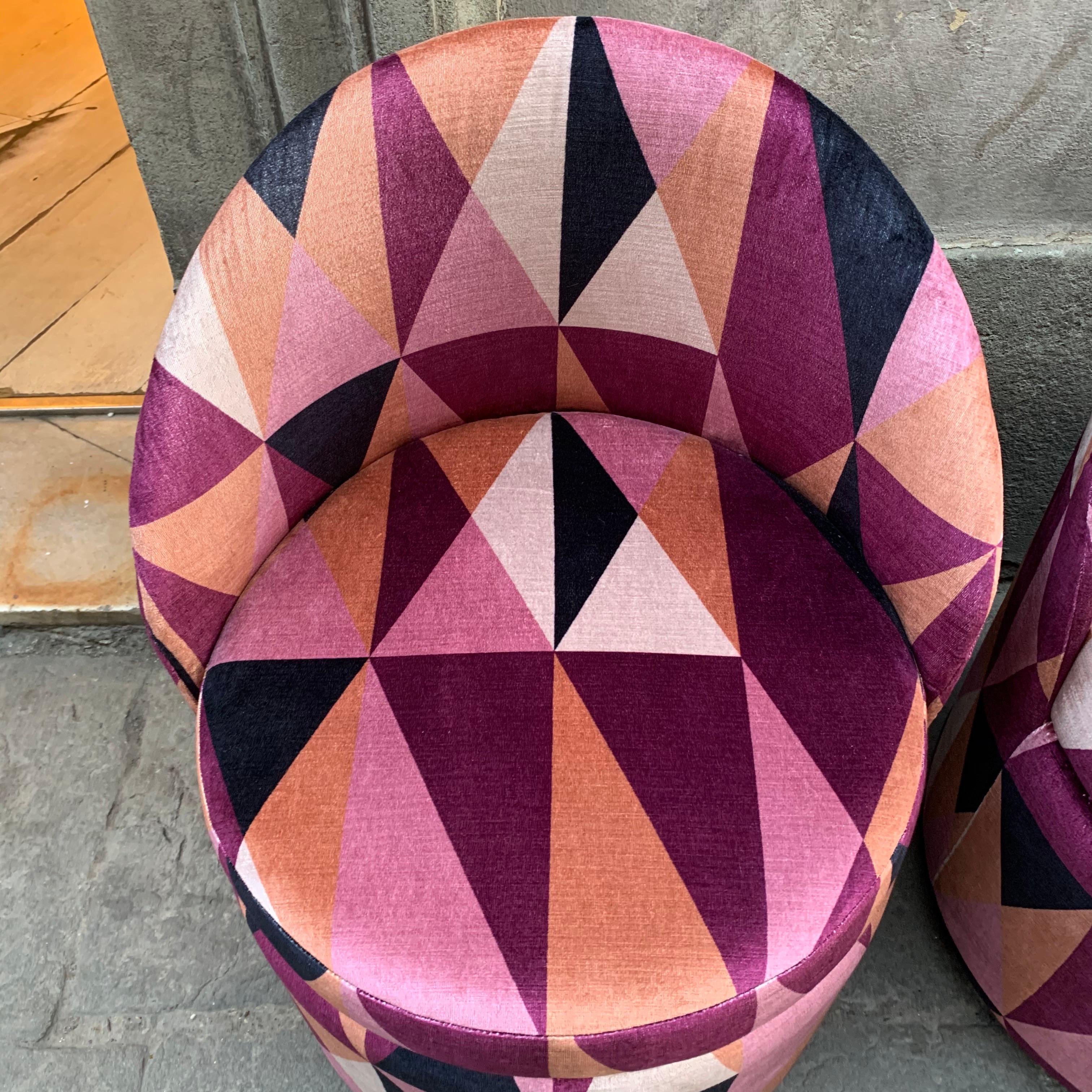 Set of Three Art Deco Club Chairs with Kirkby Geometric Design Velvet, 1940s 2