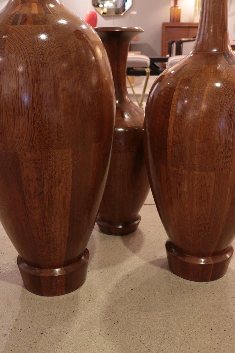 Set of Three Art Deco Decorative Wooden Vases For Sale at 1stDibs